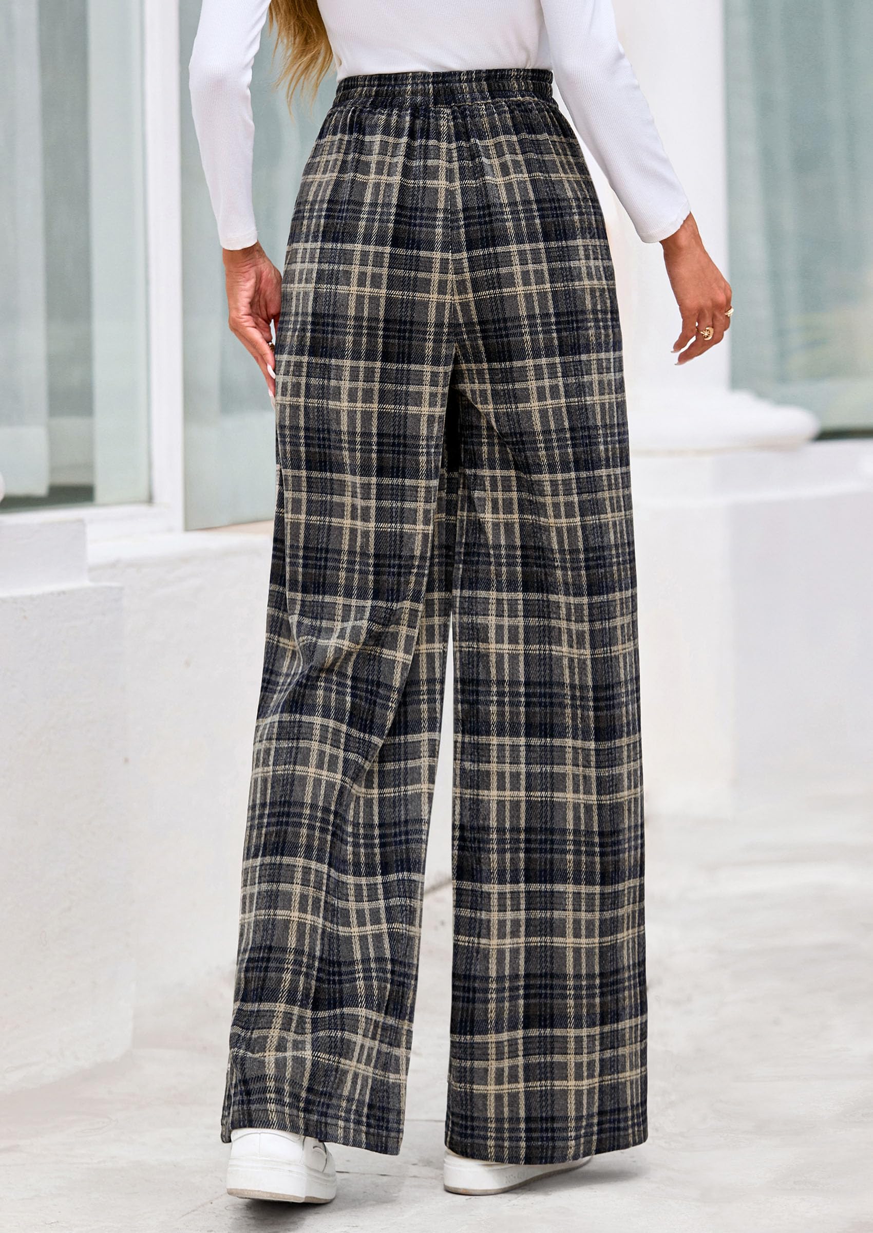 PRETTYGARDEN Casual Women's Pants Elastic Waist Palazzo Long Pajama Wide Leg Trousers Knit Fall Outfits with Pockets