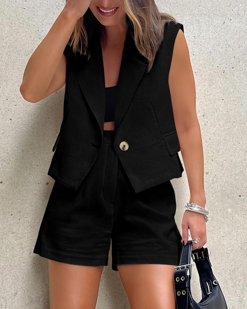 FreshPretty 2 Piece Sets for Women Summer Outfits Business Casual Vest and Shorts Set Lightweight Sleeveless Matching Clothes