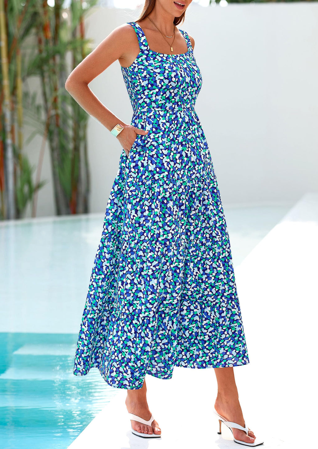PRETTYGARDEN Women's Summer Floral Maxi Dress Sleeveless Smocked Ruffle Long Flowy Beach Vacation Boho Sundresses