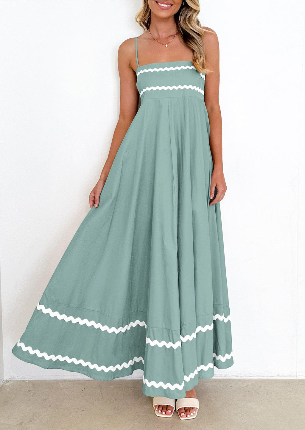 PRETTYGARDEN Women's Summer Flowy Maxi Dress Casual Sleeveless Spaghetti Strap Ruffle Beach Long Dresses