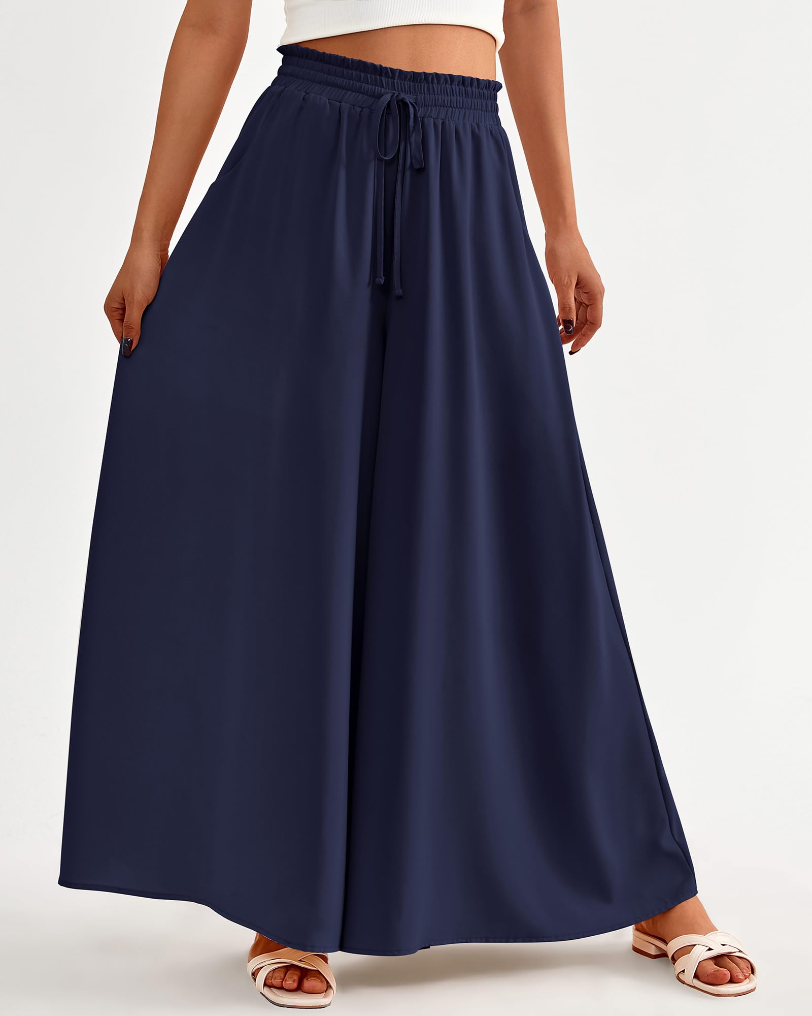 BTFBM Women Casual High Waist Wide Leg Pants Spring Summer Long Palazzo Pants Pocket Lounge Beach Vacation Clothes