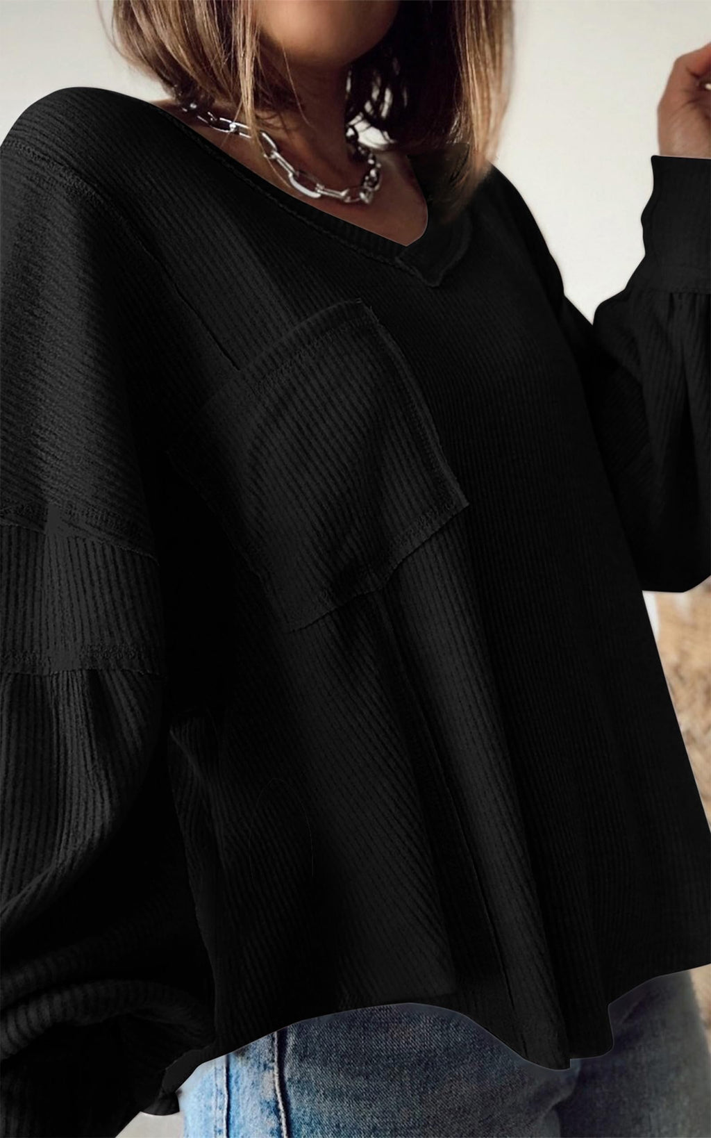 FreshPretty Womens Fall Fashion Long Sleeve Shirts Casual V Neck Ribbed Knit Blouses Pullover Trendy Loose Fit Tunic Tops