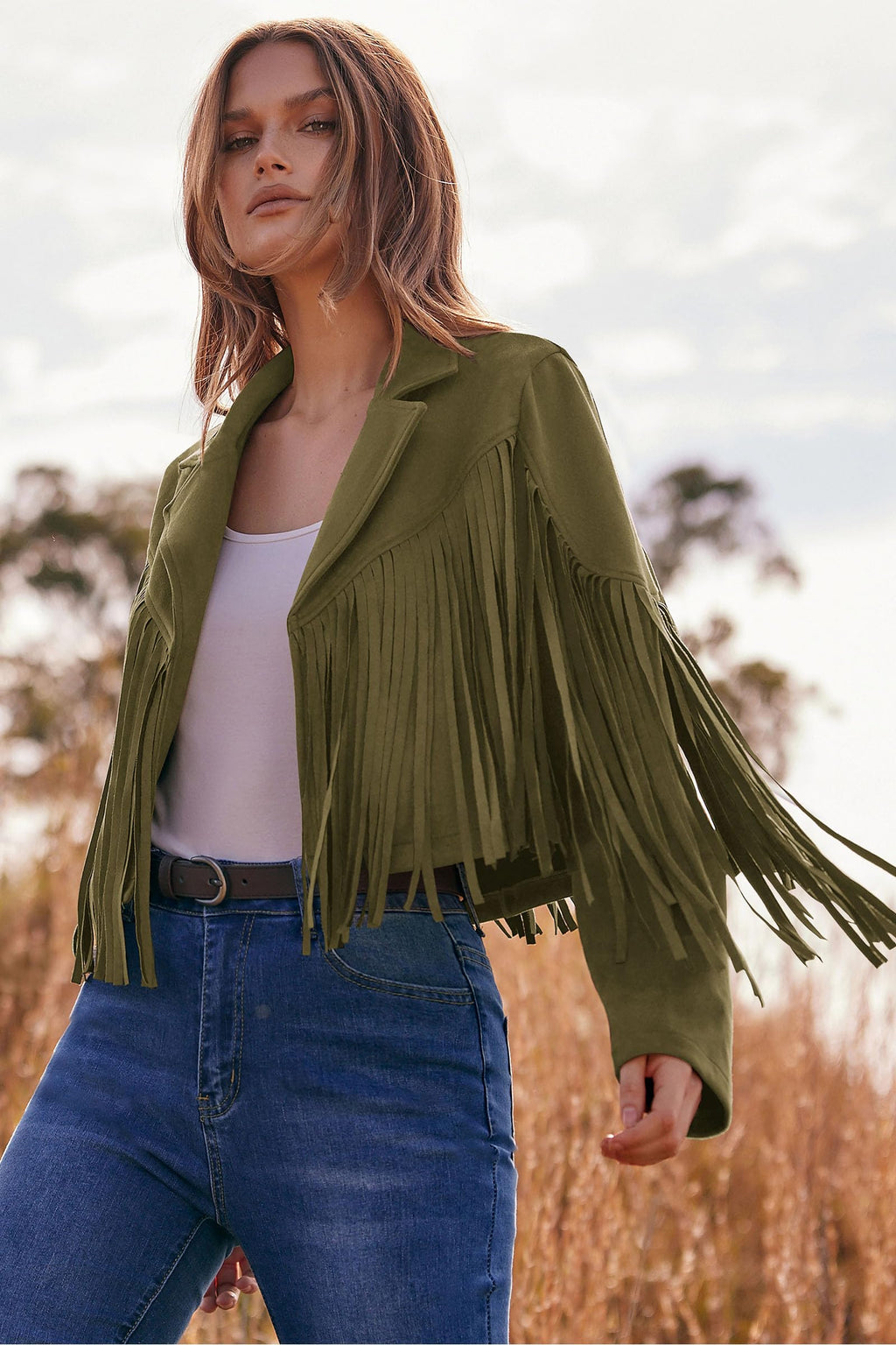 PRETTYGARDEN Women's Fringe Faux Suede Leather Jackets Fall Fashion Tassel Motorcycle Cropped Coats