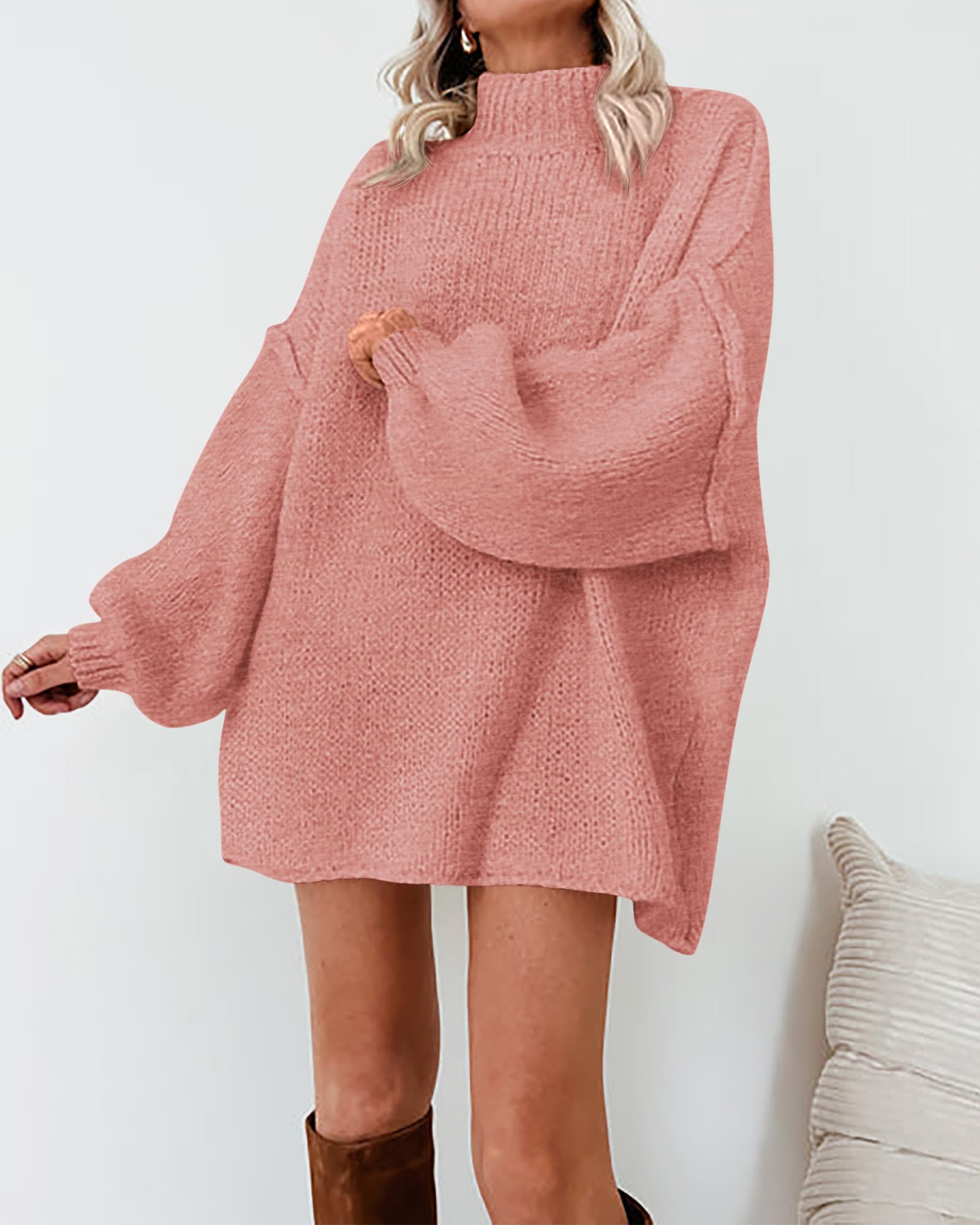 BTFBM Sweaters for Women Fall Long Sleeve Mock Neck Cable Knit Oversized Sweater Pullover Tops Thick Winter Clothes