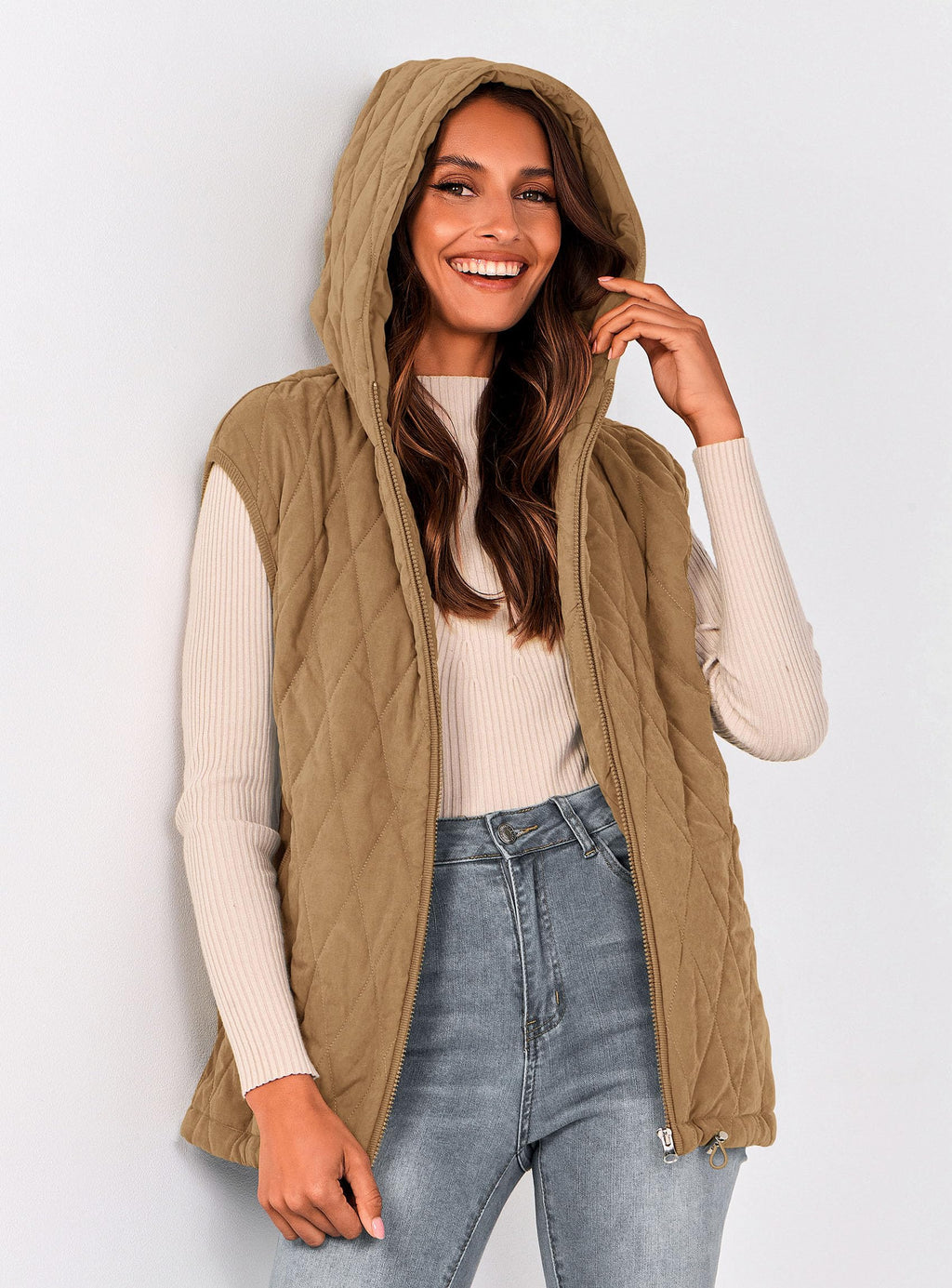 PRETTYGARDEN Women's Fall Spring Vest Casual Sleeveless Hooded Zip Up Jacket Trendy Winter Coat Outerwear
