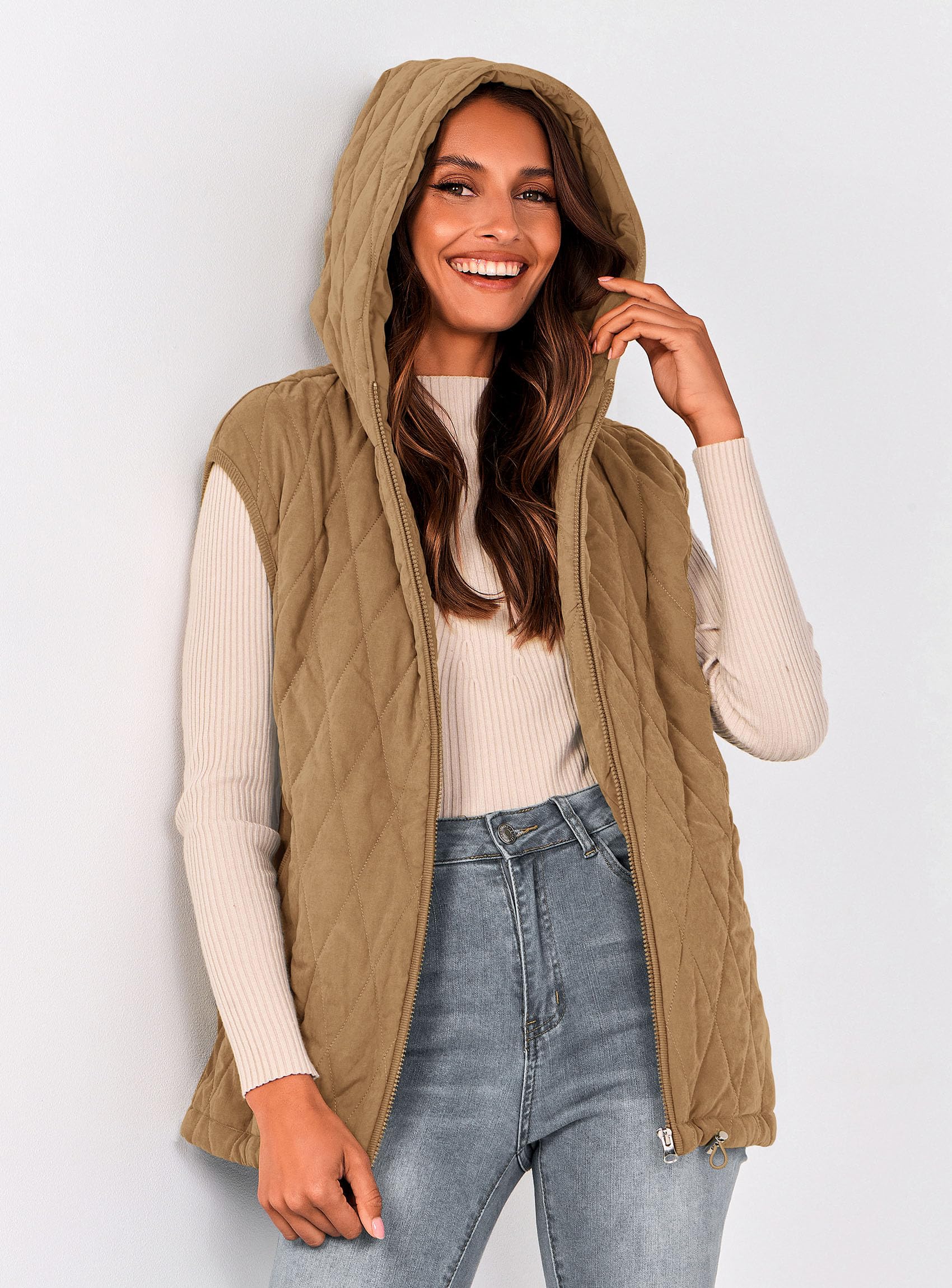 PRETTYGARDEN Women's Fall Spring Vest Casual Sleeveless Hooded Zip Up Jacket Trendy Winter Coat Outerwear