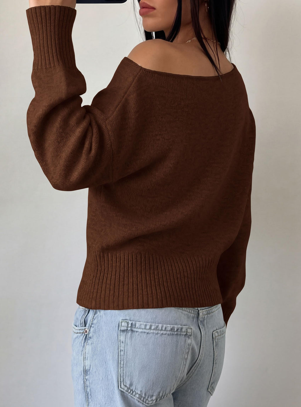 PRETTYGARDEN Womens Off The Shoulder Sweater Fall Fashion Soft Stretchy Knit Fabric, Batwing Long Sleeve Cinched Waist Cropped Sweaters, Date Night Outfit, Asymmetrical Going Out Tops