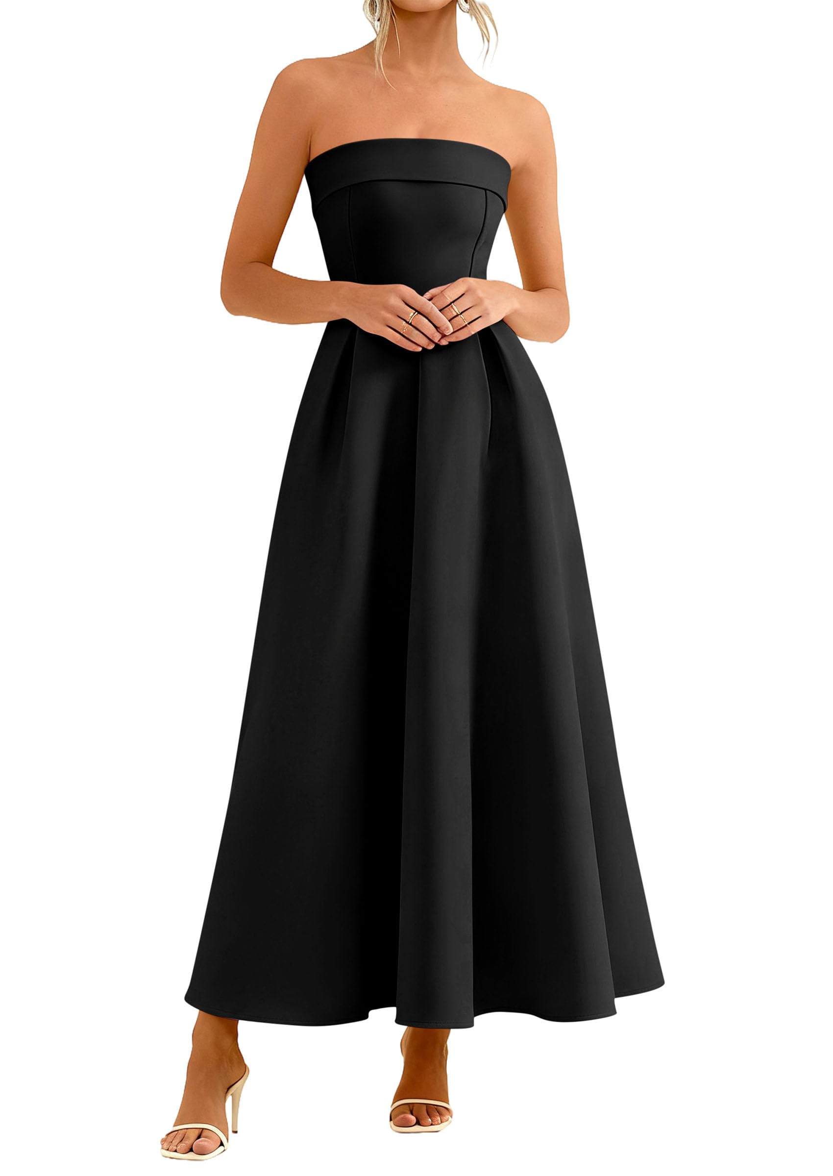 PRETTYGARDEN Cocktail Dresses for Women Summer Formal Elegant Tube Top Strapless Spring Wedding Guest Party Midi Dress