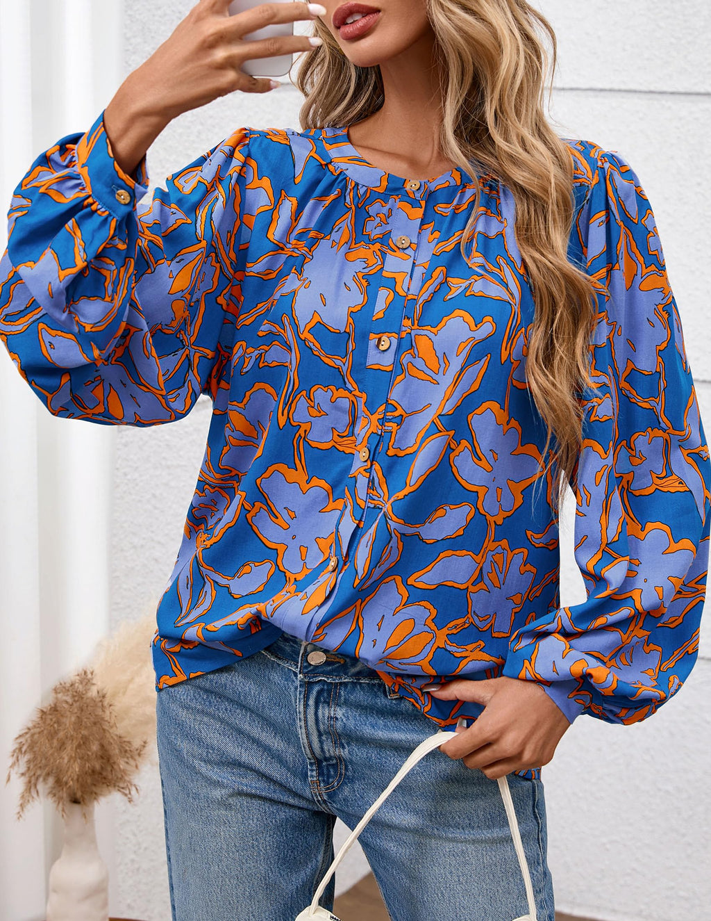 PRETTYGARDEN Women's Floral Button Down Blouse Fall Fashion Dressy Casual Long Sleeve Oversized Shirts Top Boho Clothes