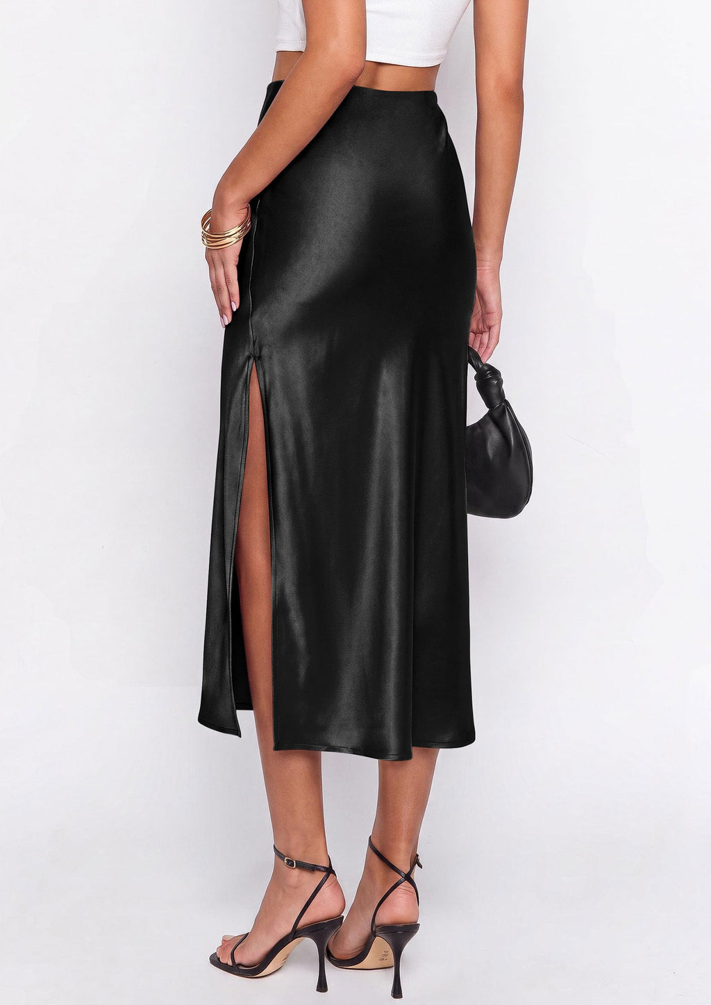 PRETTYGARDEN Womens Satin Skirt Summer Silk Business Casual High Waisted A Line Flowy Work Wedding Cocktail Midi Skirts