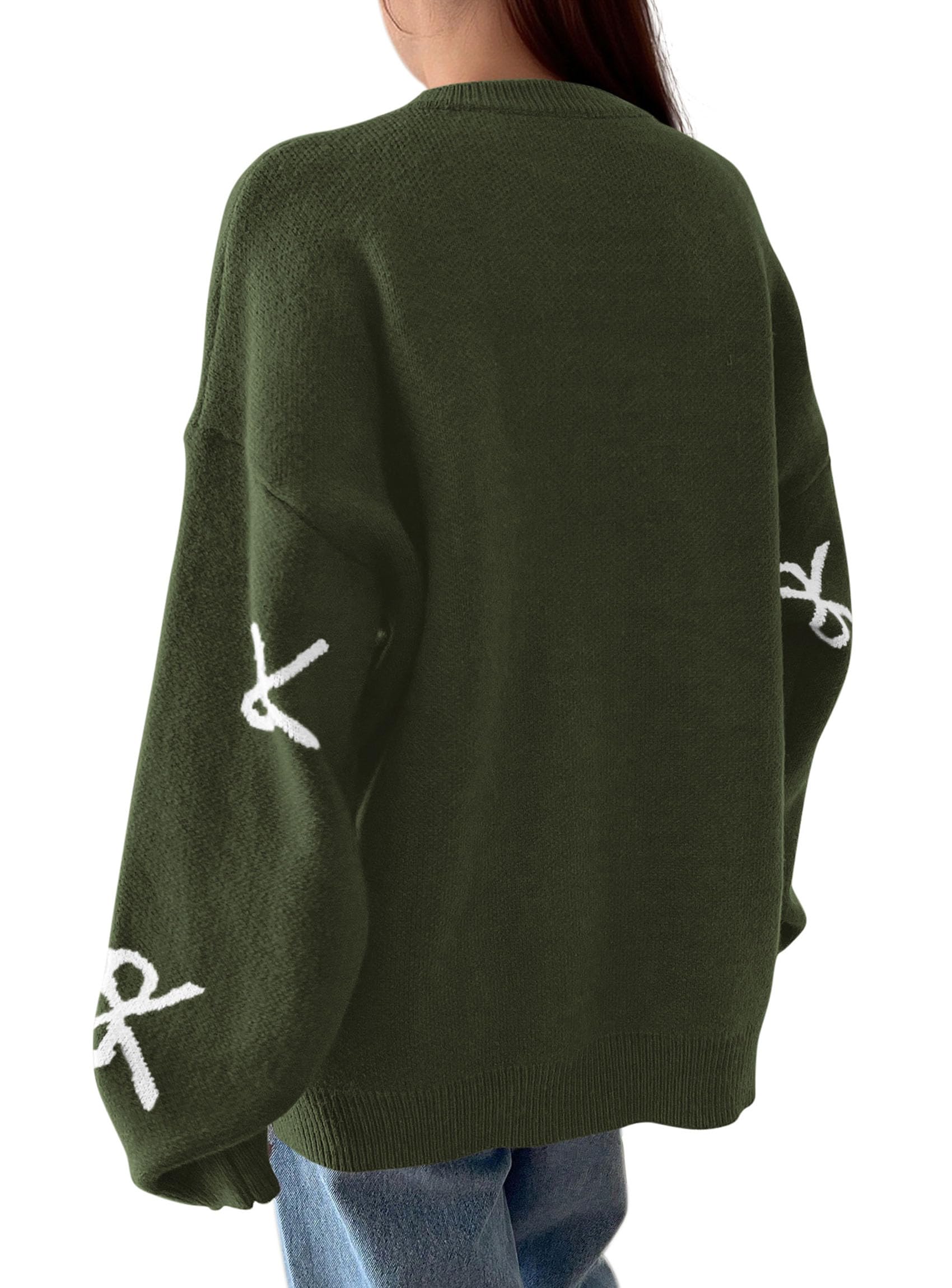 PRETTYGARDEN Fall Long Sleeve Pullover Sweaters for Women Trendy Crewneck Casual Cute Bow Chunky Knit Oversized Sweater