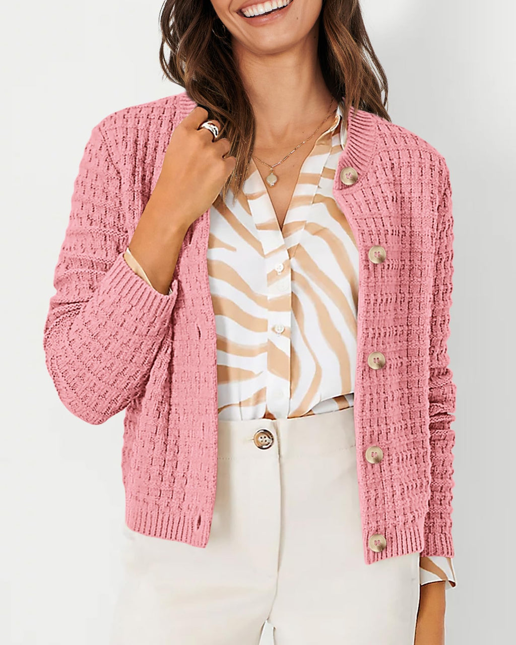 PRETTYGARDEN Women's Knit Cardigan Sweaters Casual Long Sleeve Open Front Button Down Trendy Jackets Outerwear