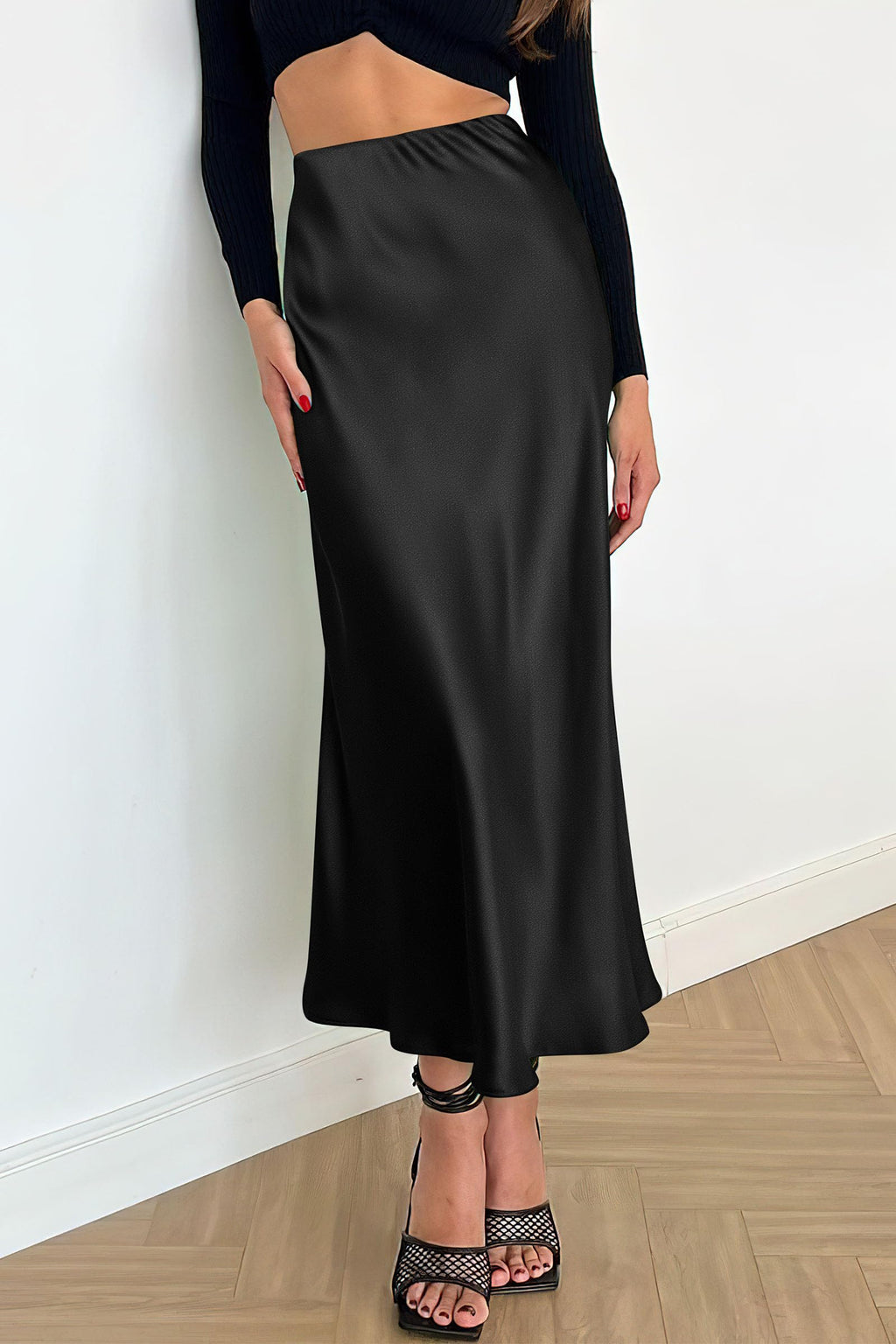 PRETTYGARDEN Women's Satin Skirts Dressy Casual Fall High Waisted Cocktail Wedding Flowy Elegant A Line Midi Skirt