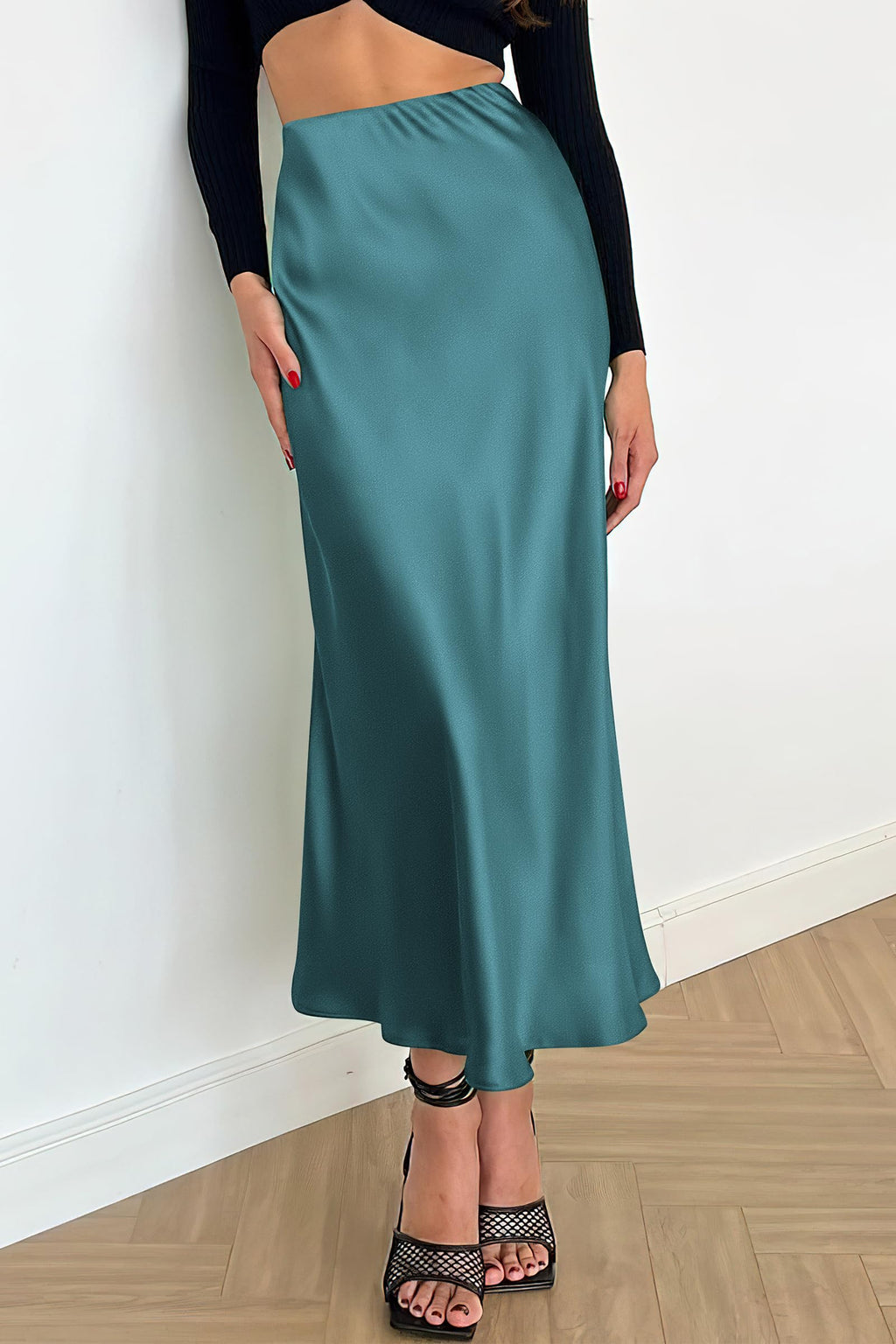 PRETTYGARDEN Women's Satin Skirts Dressy Casual Fall High Waisted Cocktail Wedding Flowy Elegant A Line Midi Skirt