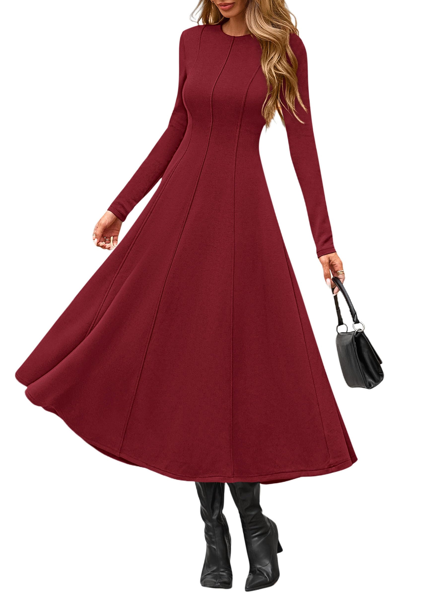 PRETTYGARDEN Cocktail Dresses for Women  Elegant Classy Fall Long Sleeve Midi A Line Flowy Modest Winter Party Dress