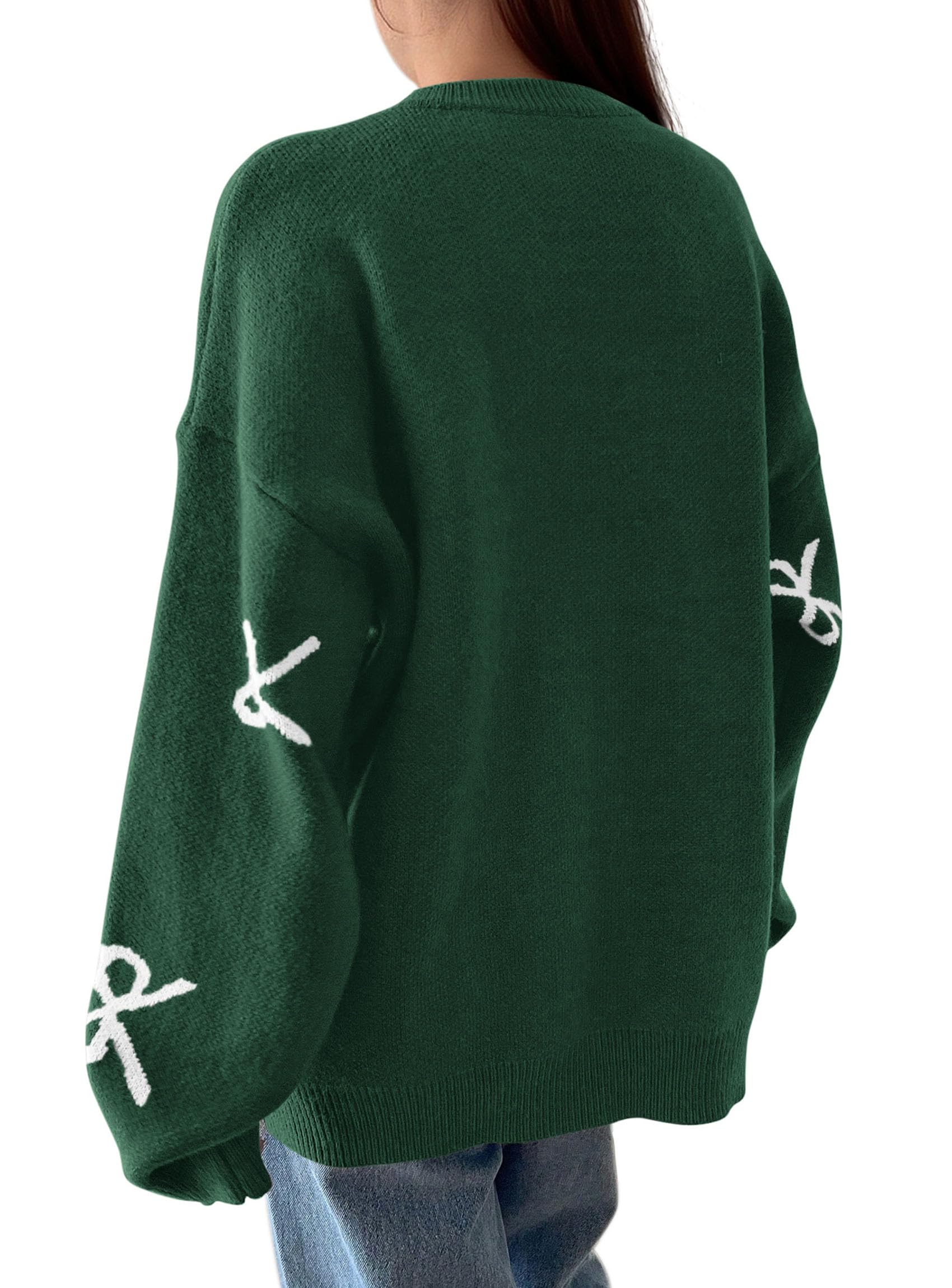 PRETTYGARDEN Fall Long Sleeve Pullover Sweaters for Women Trendy Crewneck Casual Cute Bow Chunky Knit Oversized Sweater