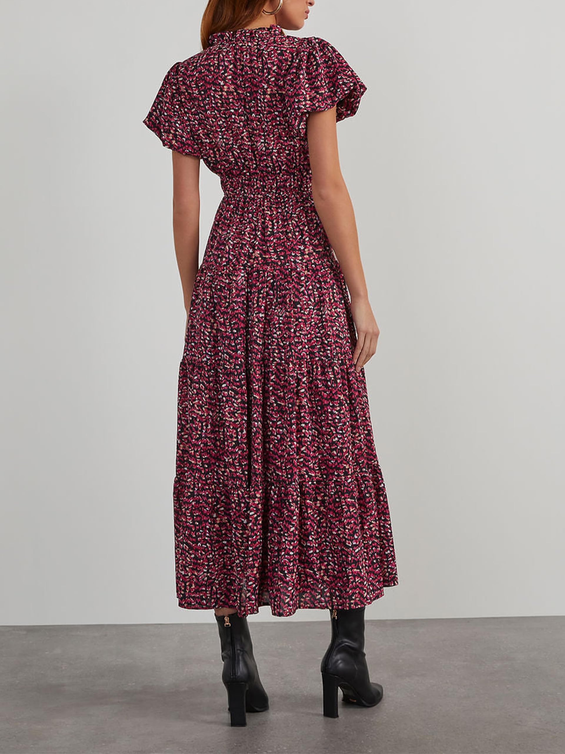 PRETTYGARDEN Summer Maxi Dresses for Women  Casual V Neck Puff Short Sleeve Smocked Flowy Beach Boho Long Floral Dress