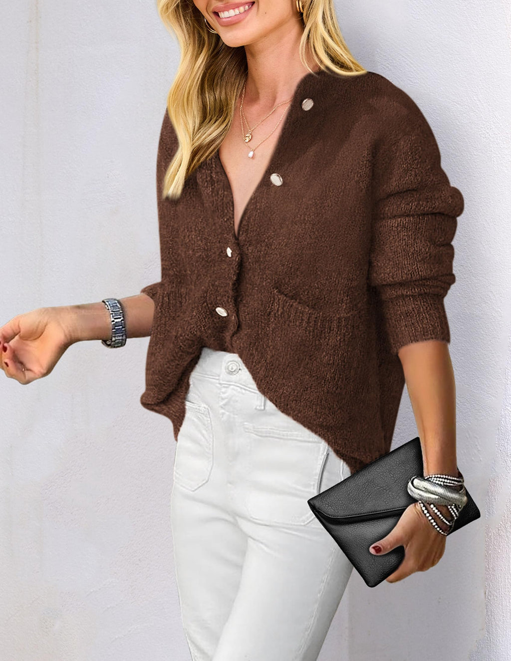 PRETTYGARDEN Women's Knit Cardigan Sweaters Casual Long Sleeve Open Front Button Up Ribbed Fall Spring Sweater Jackets