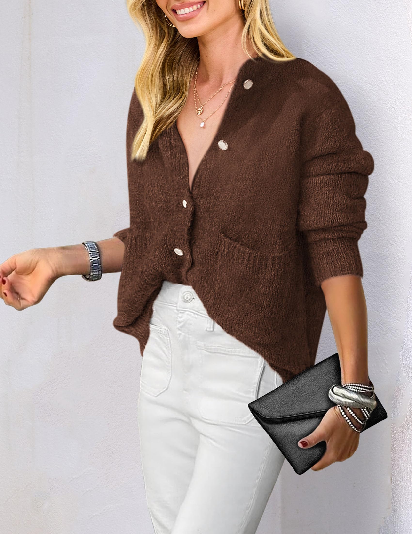 PRETTYGARDEN Women's Knit Cardigan Sweaters Casual Long Sleeve Open Front Button Up Ribbed Fall Spring Sweater Jackets