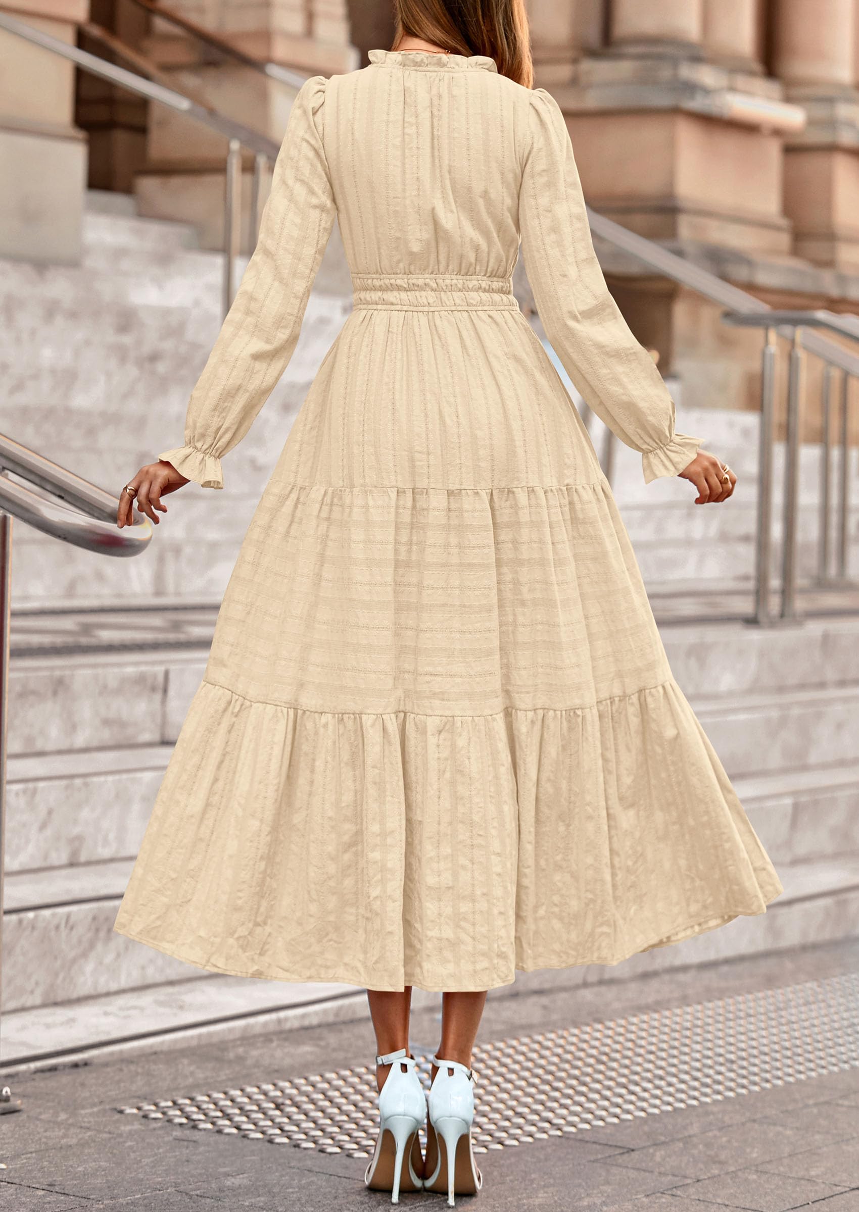 PRETTYGARDEN Women's Fall Wedding Guest Dresses Long Sleeve V Neck Flowy Elegant Holiday Party Maxi Dress with Pockets