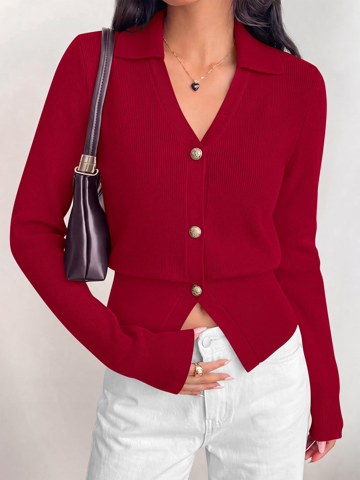 BTFBM Women Long Sleeve Lightweight Cardigans Knitted Button Down Shirts Lapel V Neck, Cropped Sweaters, Slim Fit, Ribbed, Y2K Going Out Tops, Business Casual Outfits, Spring, Fall, Winter Layering