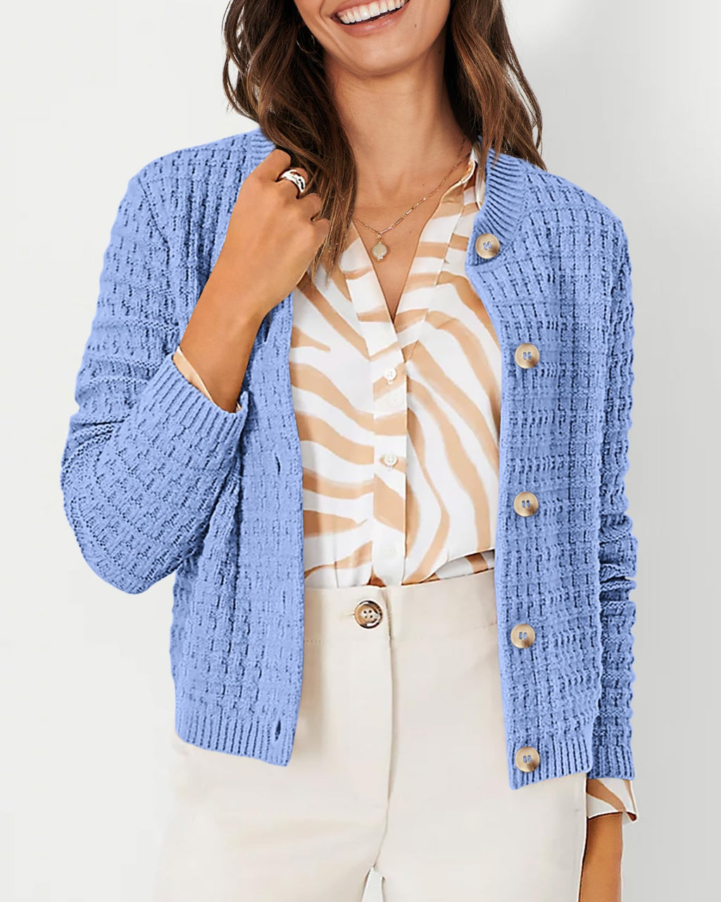 PRETTYGARDEN Women's Knit Cardigan Sweaters Casual Long Sleeve Open Front Button Down Trendy Jackets Outerwear