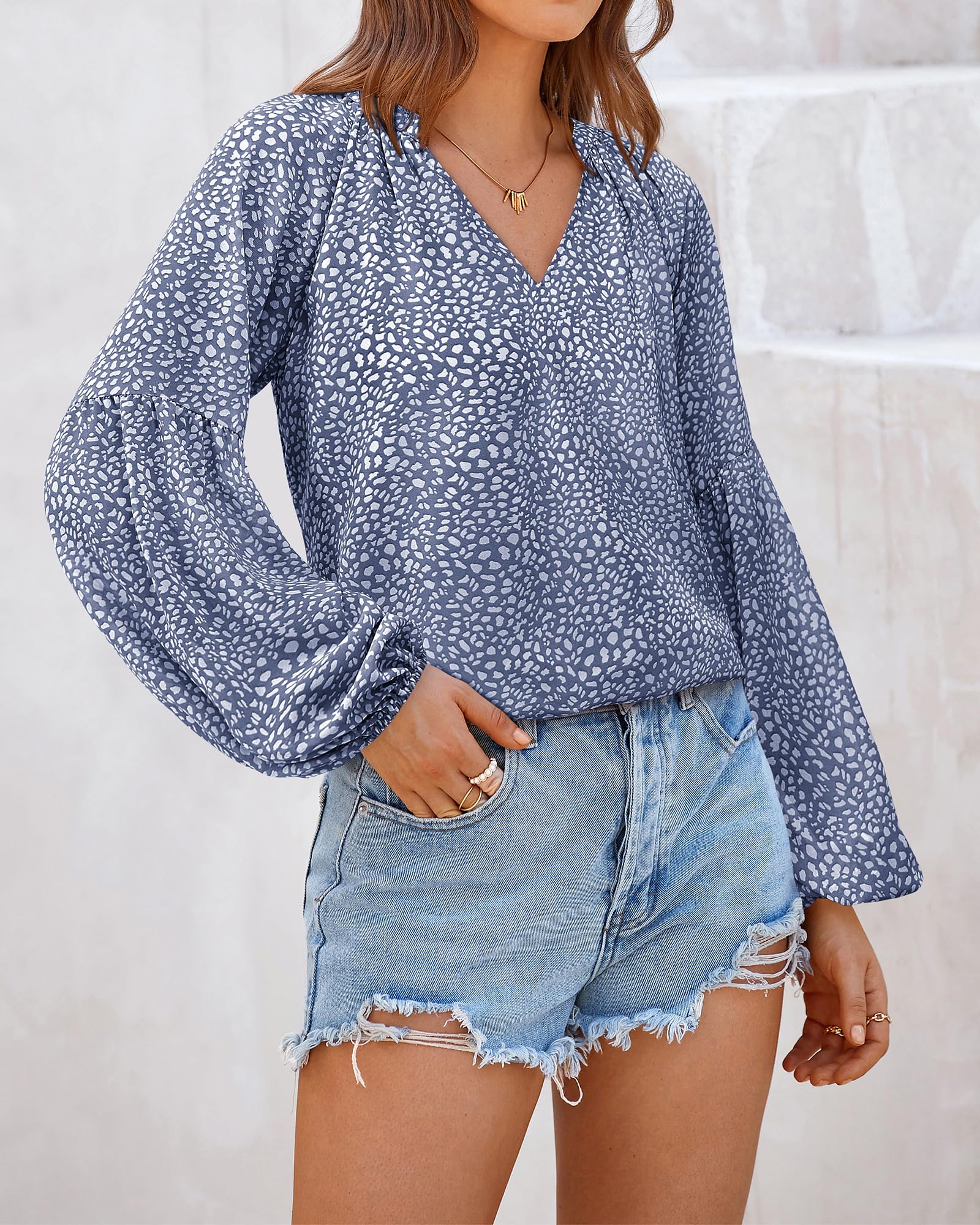 FreshPretty Blouses for Women Floral Boho Tops V Neck Lightweight Long Sleeve Shirts Fall Dressy Casual Vacation Outfits