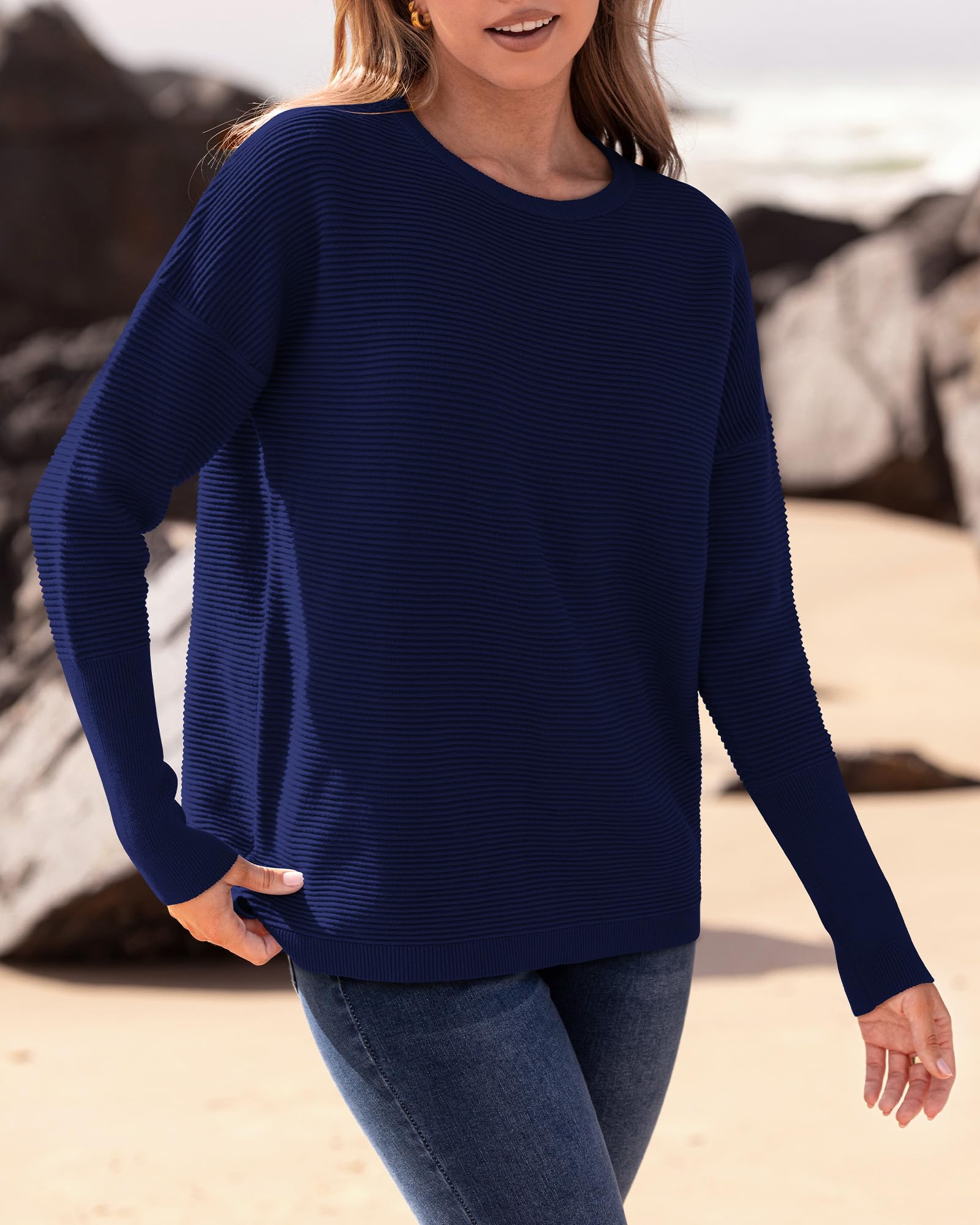 FreshPrettyFall Sweaters for Women Casual Long Sleeve Sweater Striped Loose Fit Pullover Tops