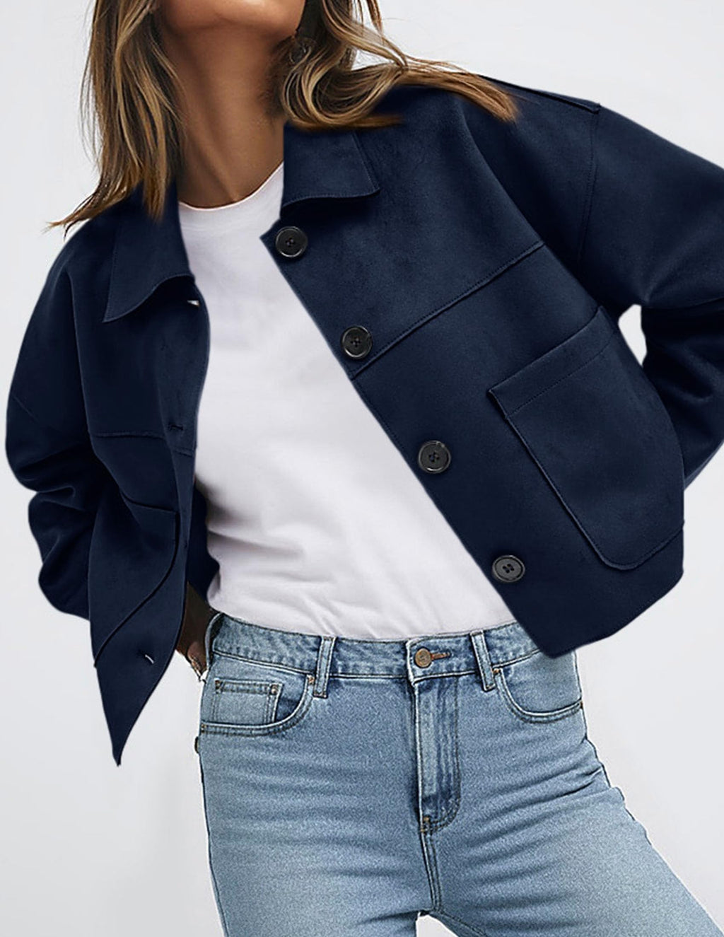 PRETTYGARDEN Women's Faux Suede Cropped Jacket Casual Lightweight Fall Fashion Winter Coats Outerwear Trendy Clothes