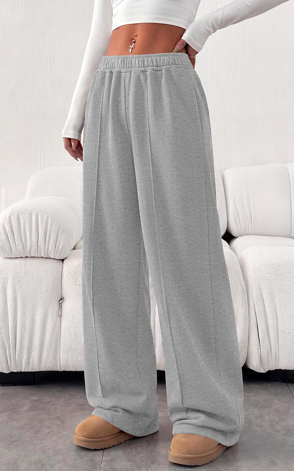 PRETTYGARDEN Fall Womens Sweatpants Baggy Wide Leg Pants with Pockets | Elastic Waist Loose Lounge Pants for Women, Tailored Soft Cotton Sweatpants Women, Fashion Y2k Outfits, Jogger Sweatpant