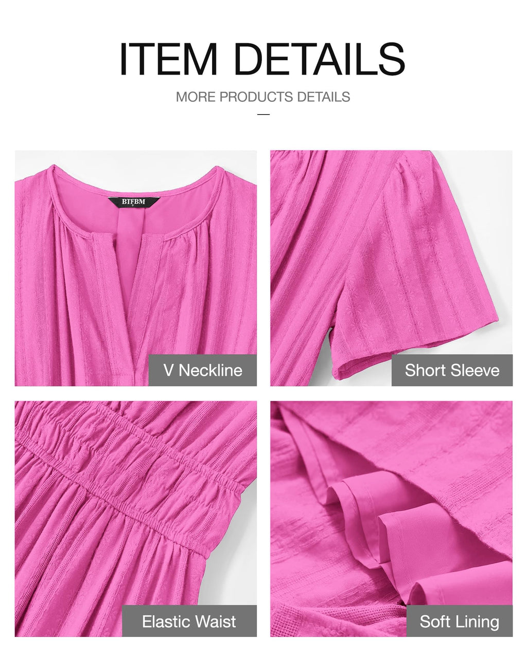 BTFBM Womens Summer Casual Midi Maxi Dresses Lightweight Short Sleeve V Neck Elastic Waist Boho Beach Dress Pockets