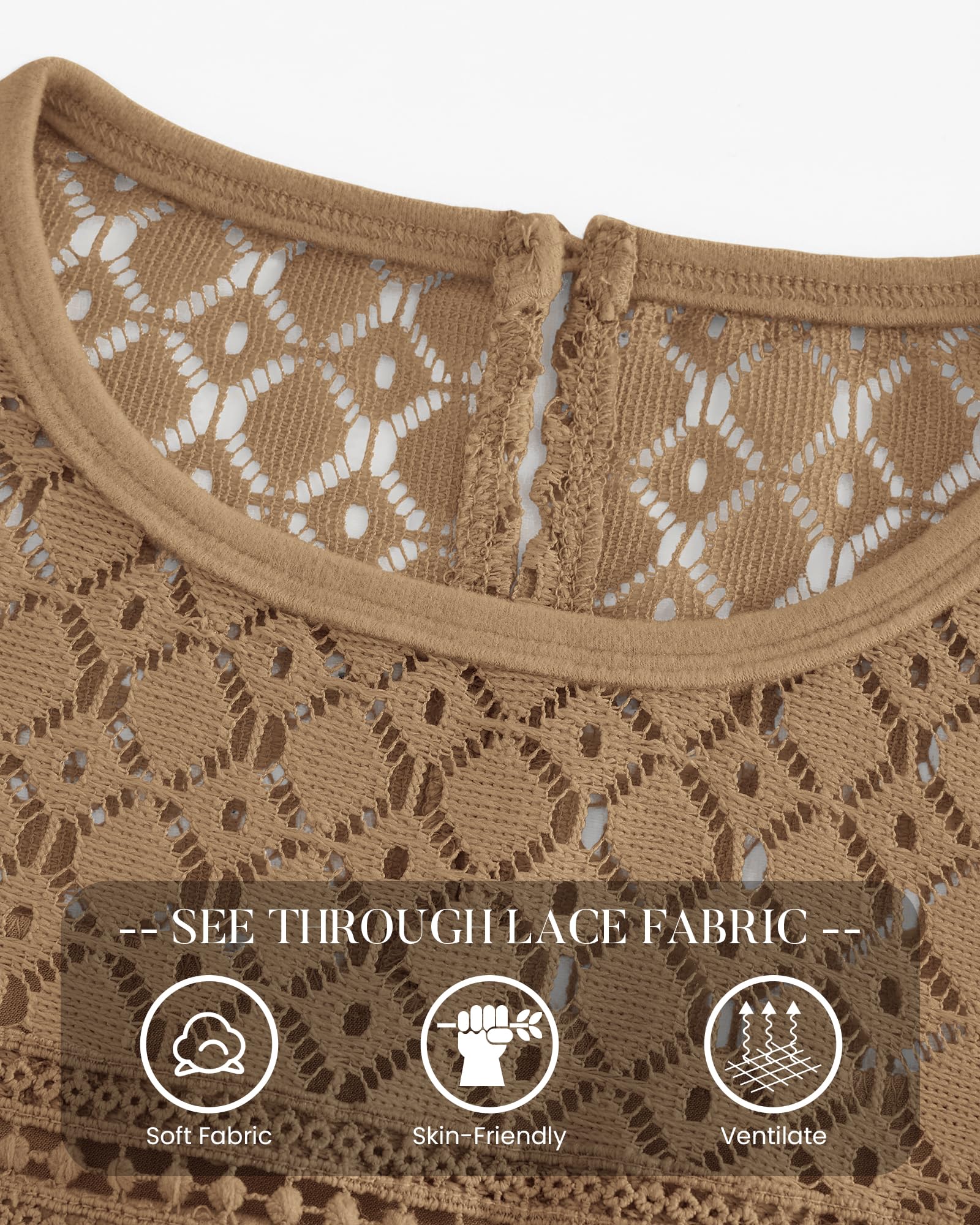 FreshPretty Lace Long Sleeve Shirts Womens Tops Dressy Casual Knit Boho Lightweight Blouses Winter Clothing Fall Fashion
