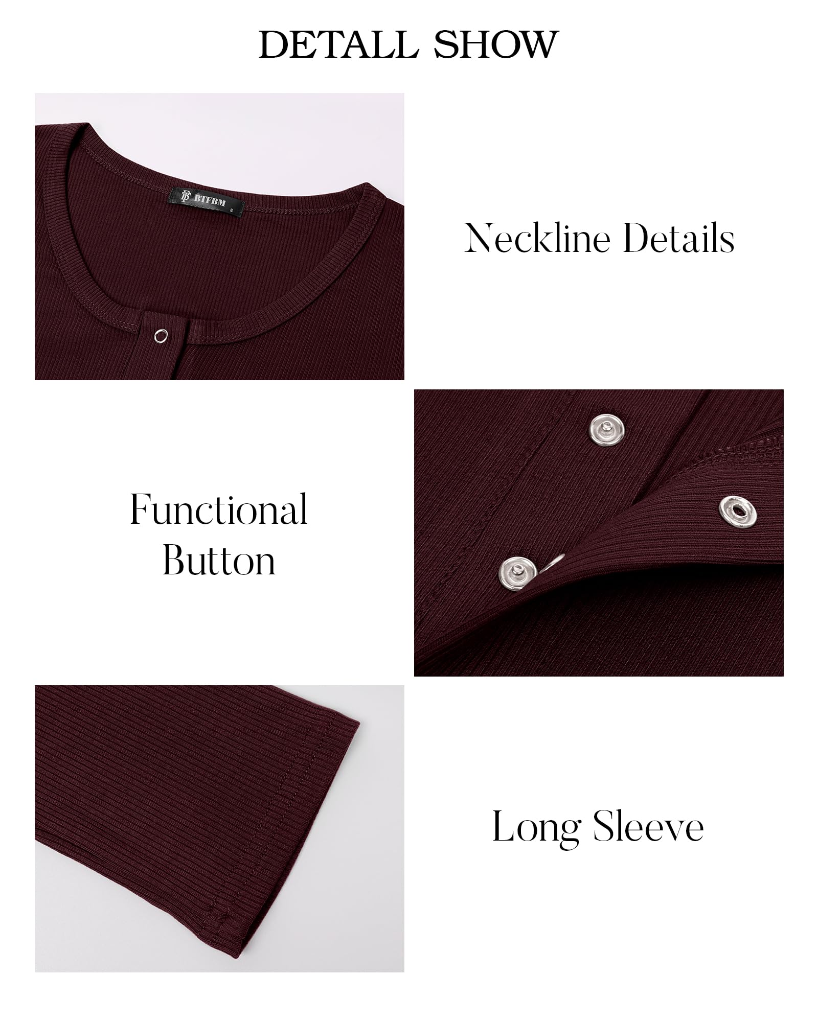 FreshPretty Women Long Sleeve Shirts Fall Tops V Neck Button Up Henley Shirts Slim Fit Ribbed Knit Spring Casual T-Shirts
