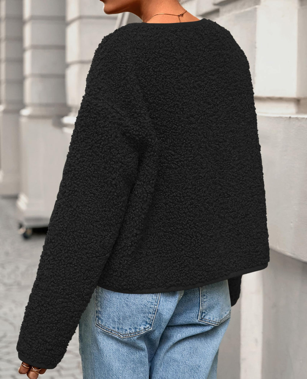 PRETTYGARDEN Women's Fall Fashion Clothes Trendy Fleece Sherpa Cropped Jackets Buttons Warm Casual Winter Faux Fur Coats