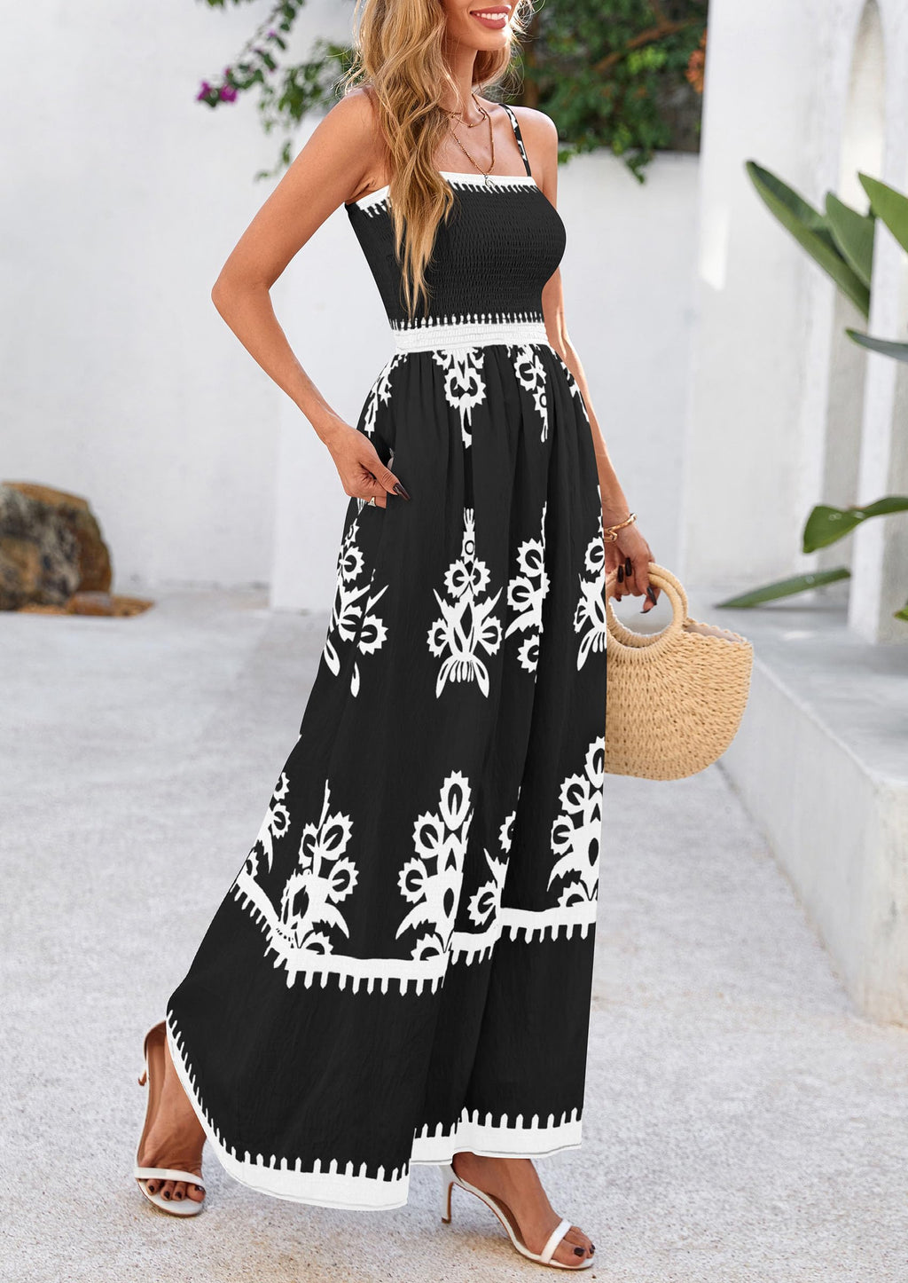 PRETTYGARDEN Summer Dress for Women Floral Sundress Spaghetti Strap Flowy Beach Vacation Boho Maxi Dresses