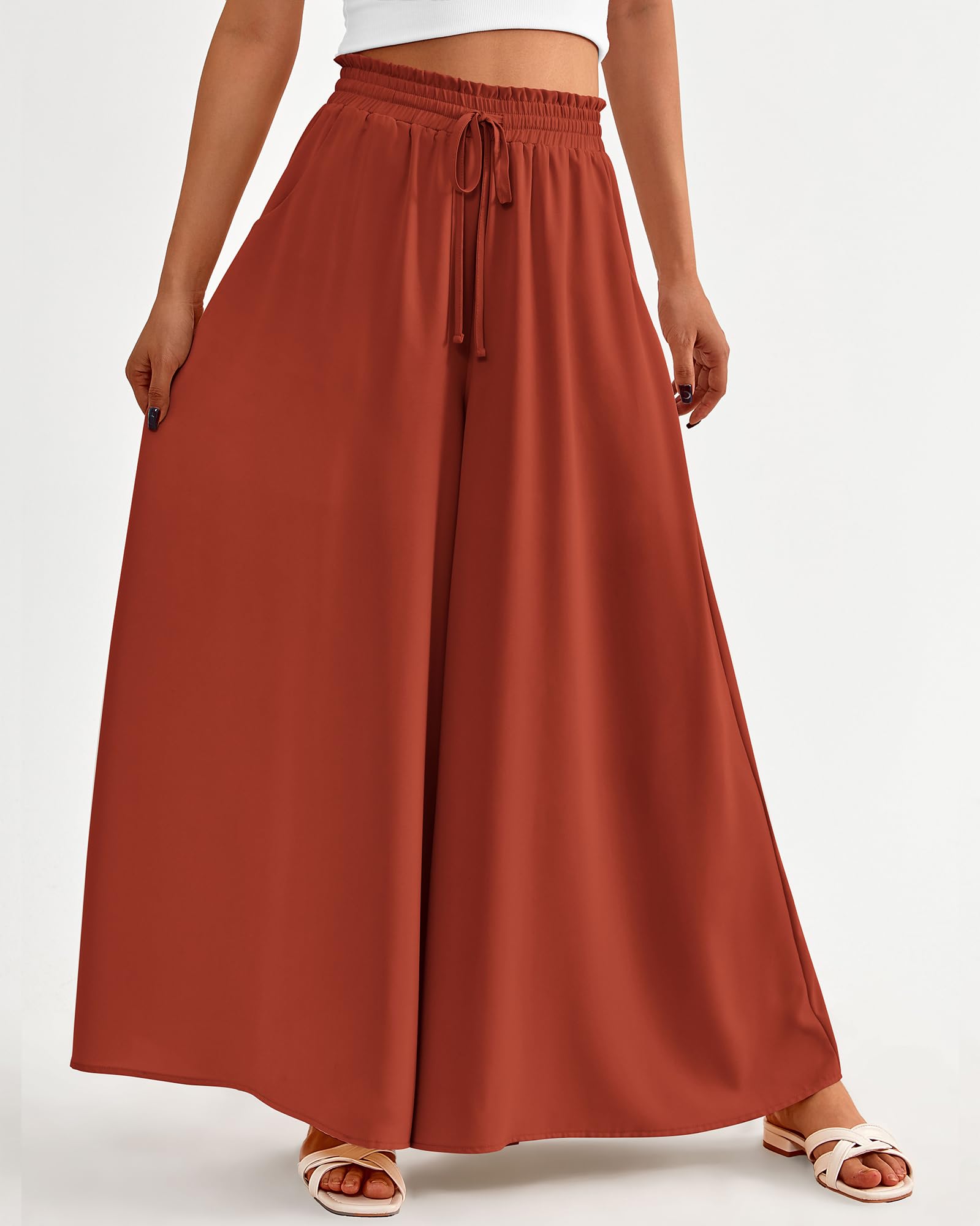 BTFBM Women Casual High Waist Wide Leg Pants Spring Summer Long Palazzo Pants Pocket Lounge Beach Vacation Clothes