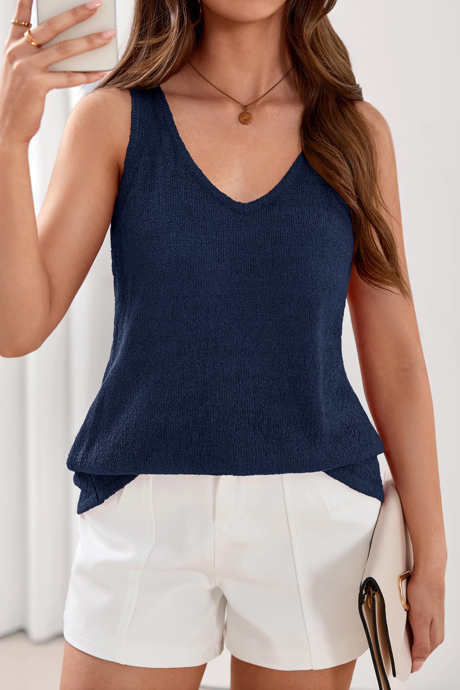 FreshPretty Women Summer Tank Tops Basic Sleeveless V Neck Lightweight Knit Beach Vacation Clothes Going Out Top