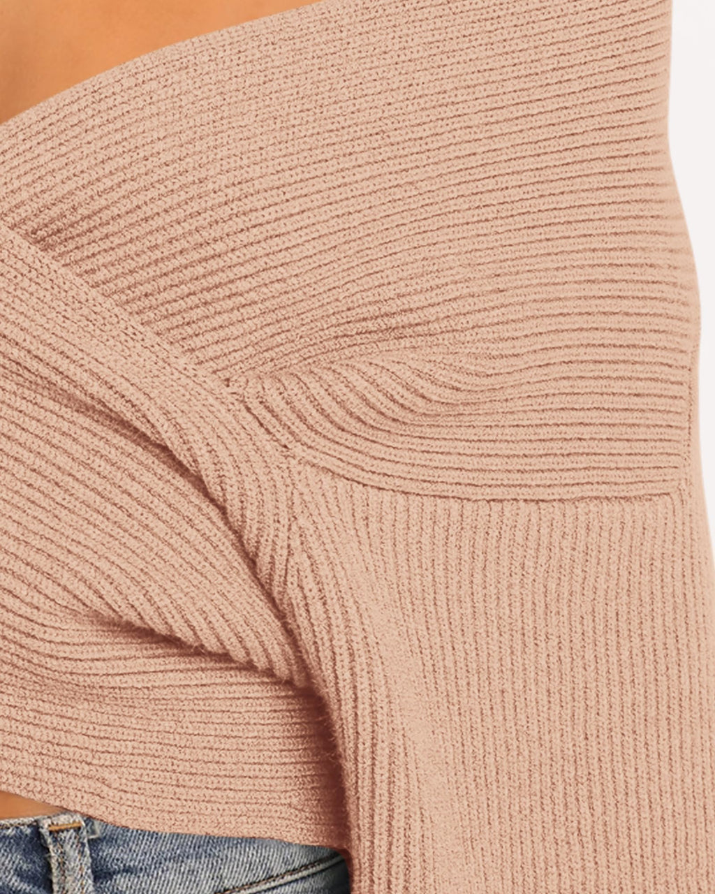 BTFBM Off The Shoulder Sweater for Women Winter Fall Fashion V Neck Long Sleeve Ribbed Knit Wrap Cropped Sweaters