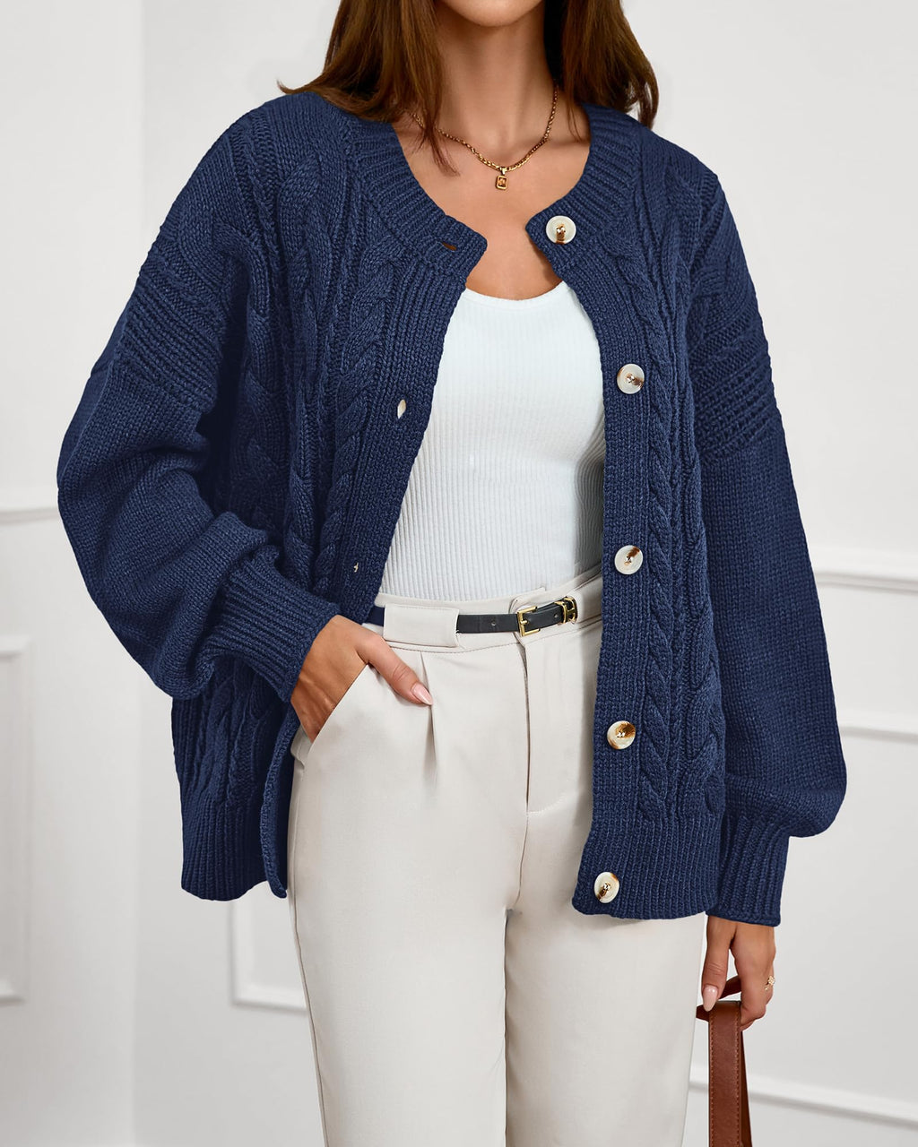 FreshPretty Chunky Cardigan Sweaters for Women Fall Fashion Button Long Sleeve Loose Cable Knit Winter Coats Outerwear