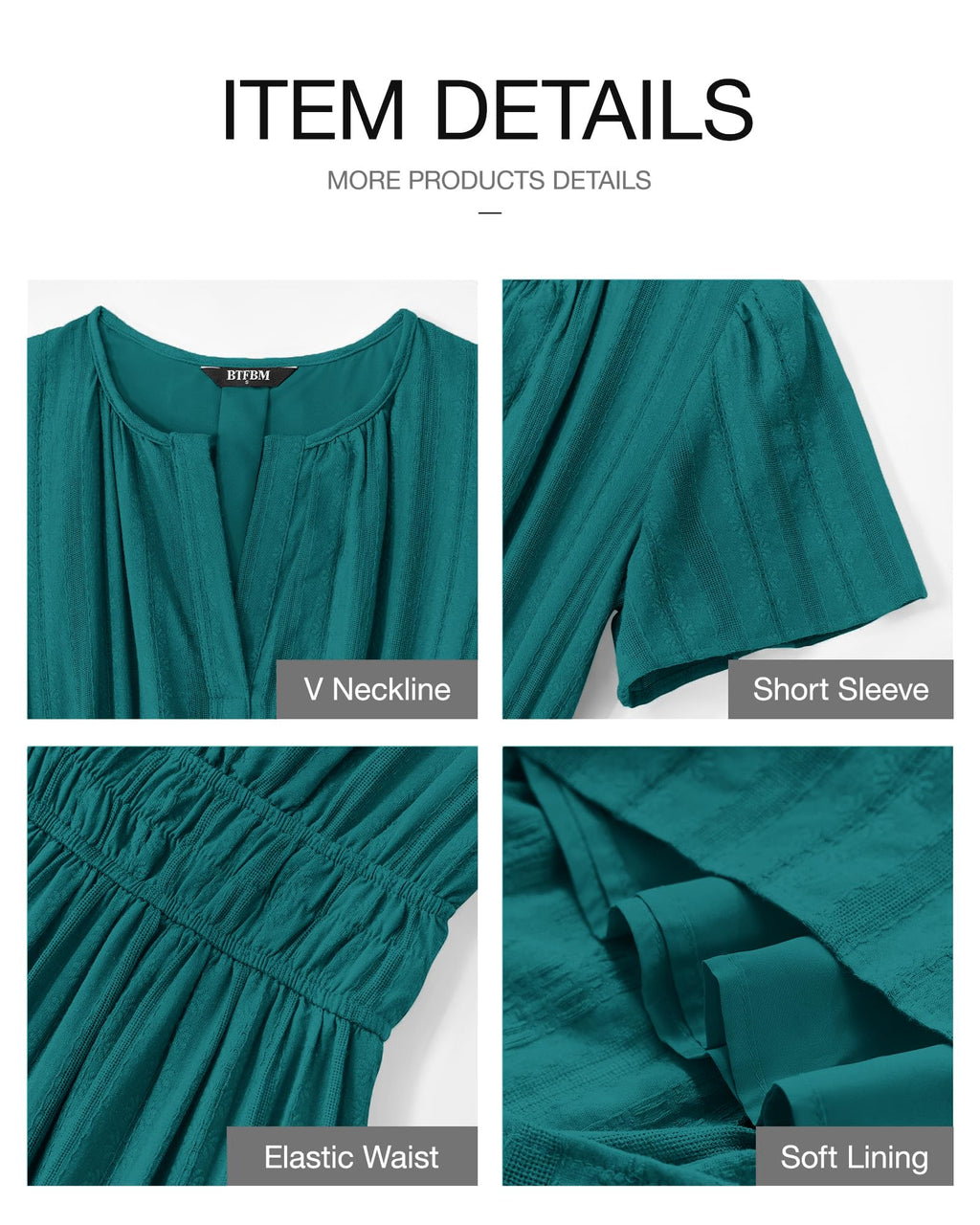 BTFBM Womens Summer Casual Midi Maxi Dresses Lightweight Short Sleeve V Neck Elastic Waist Boho Beach Dress Pockets