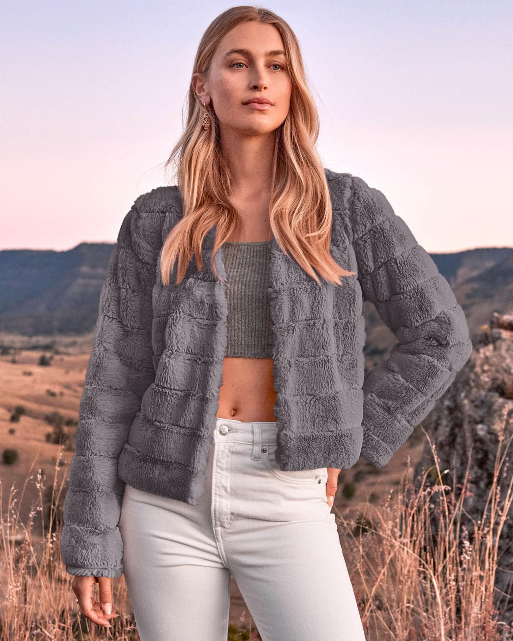 FreshPretty Winter Coats For Women Faux Fur Jacket Soft Long Sleeve Fluffy Open Front Outerwear Fall Outfits