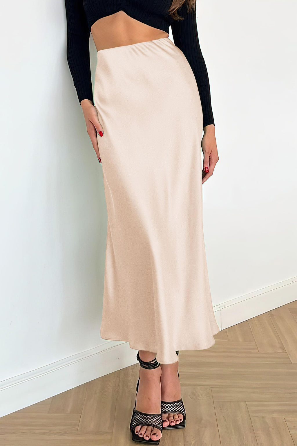 PRETTYGARDEN Women's Satin Skirts Dressy Casual Fall High Waisted Cocktail Wedding Flowy Elegant A Line Midi Skirt