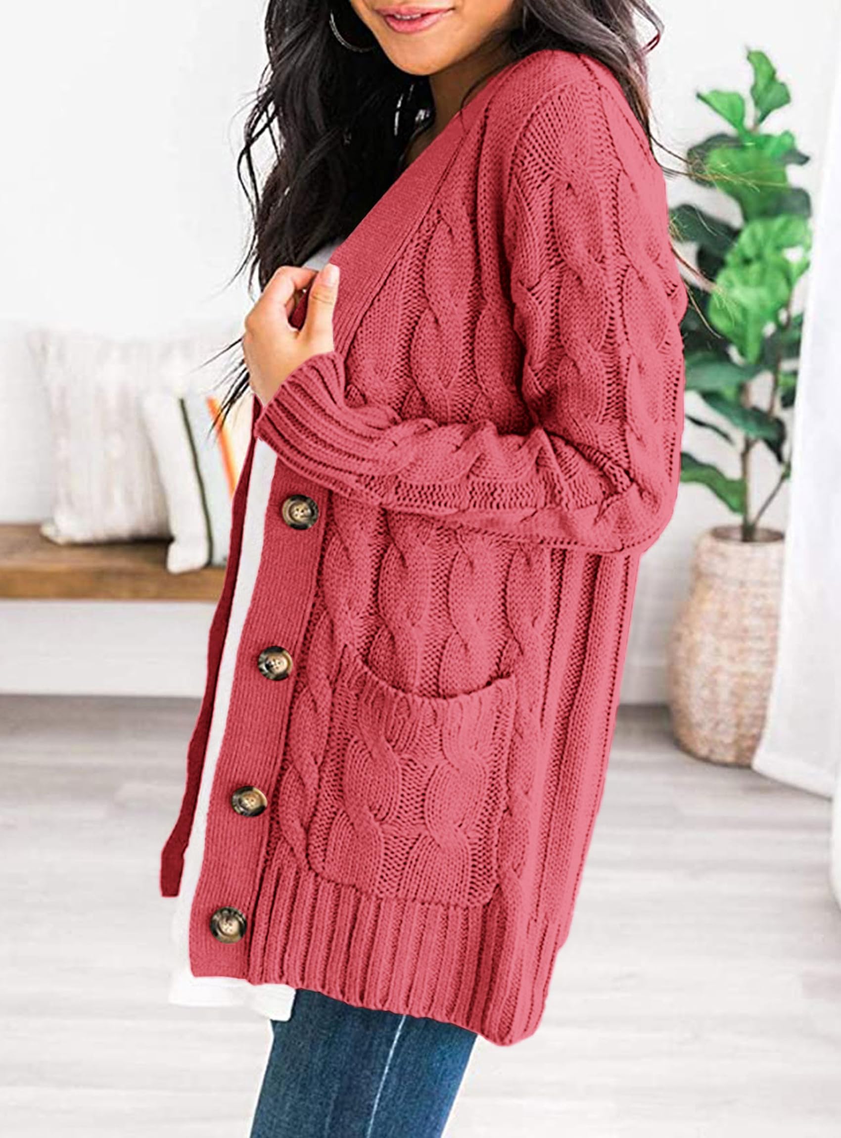 PRETTYGARDEN Women's Open Front Cardigan Sweaters Fall Fashion Button Down Cable Knit Chunky Winter Clothing Outerwear Coats