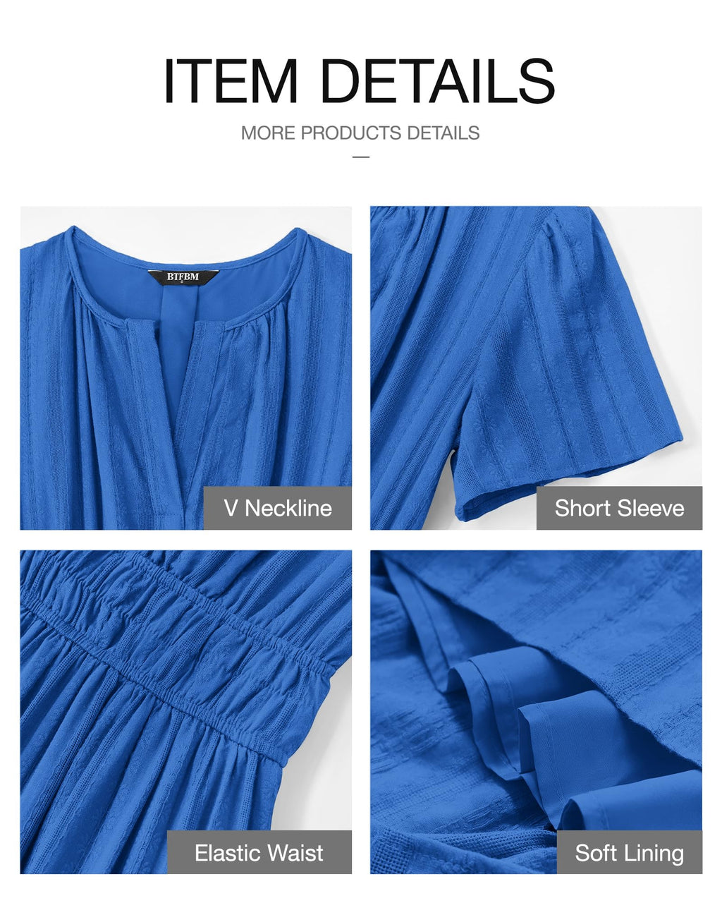 BTFBM Womens Summer Casual Midi Maxi Dresses Lightweight Short Sleeve V Neck Elastic Waist Boho Beach Dress Pockets