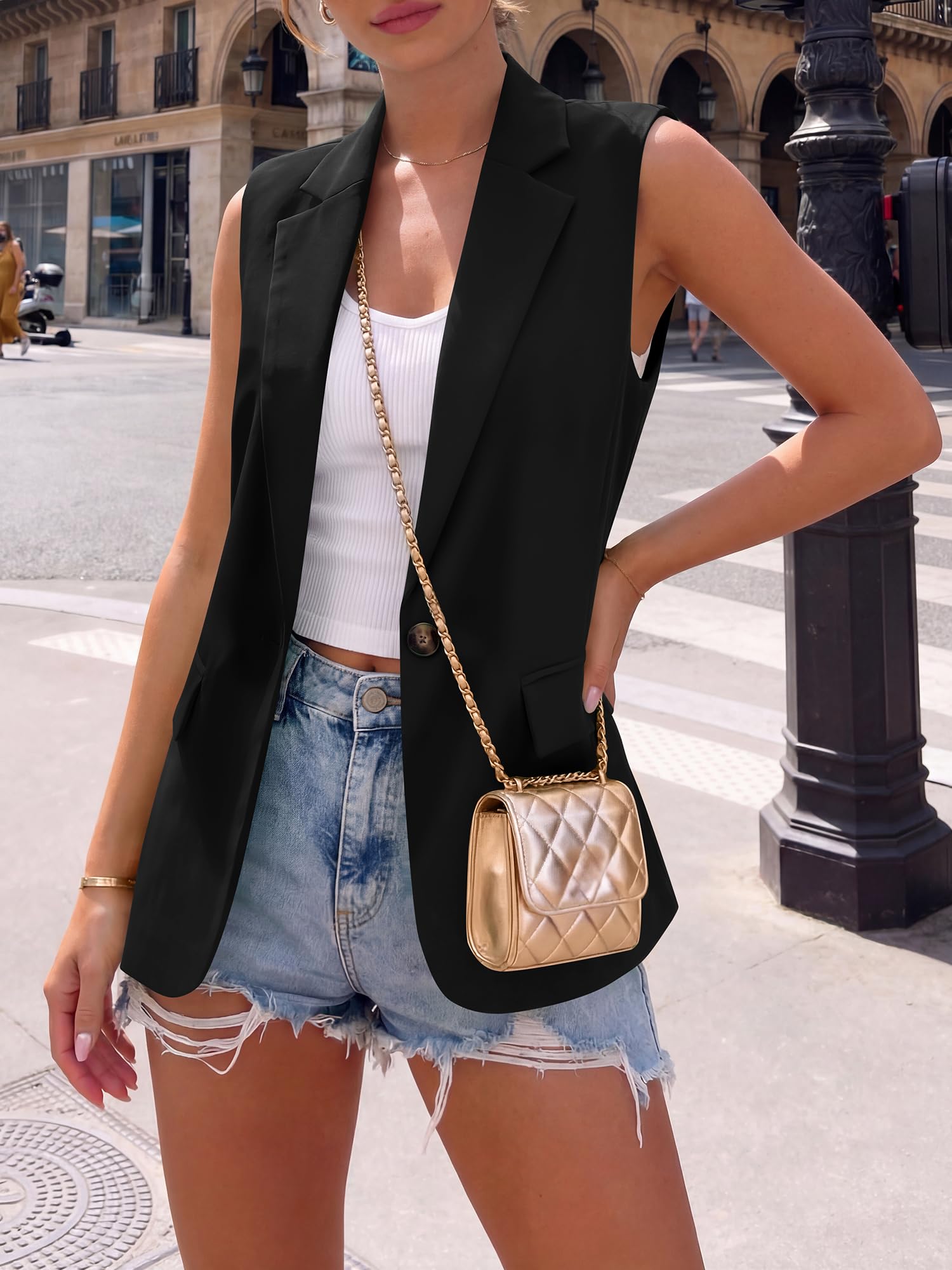BTFBM Blazers For Women Spring Button Down Loose Vest Tops For Women Work Business Casual Outfits Summer Fashion