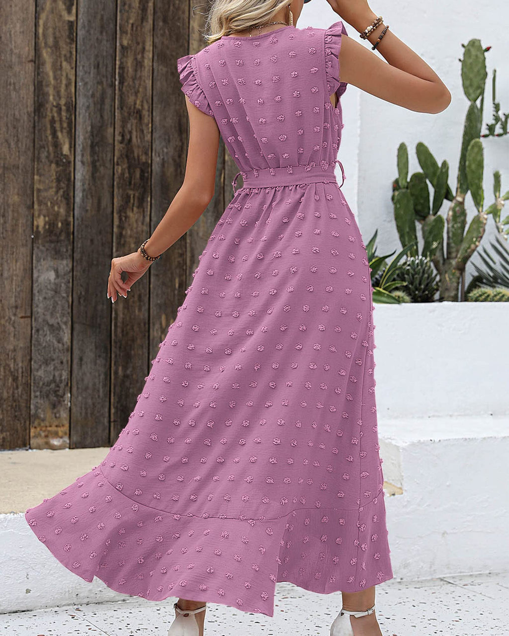 BTFBM Boho Dresses for Women Spring Fashion Cap Sleeve Swiss Dot Flowy Ruffle Beach Wedding Cocktail Maxi Dress