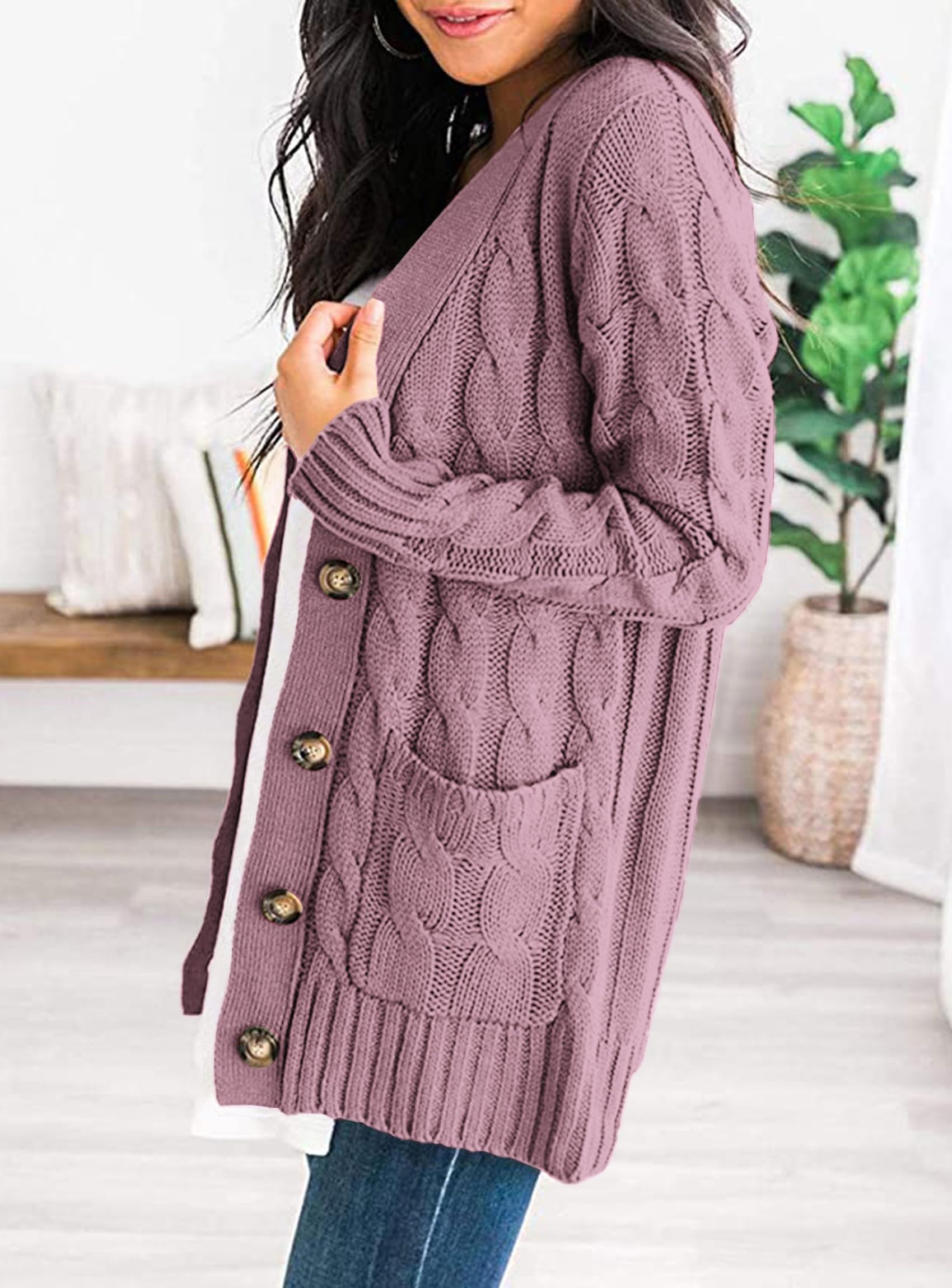 PRETTYGARDEN Women's Open Front Cardigan Sweaters Fall Fashion Button Down Cable Knit Chunky Winter Clothing Outerwear Coats