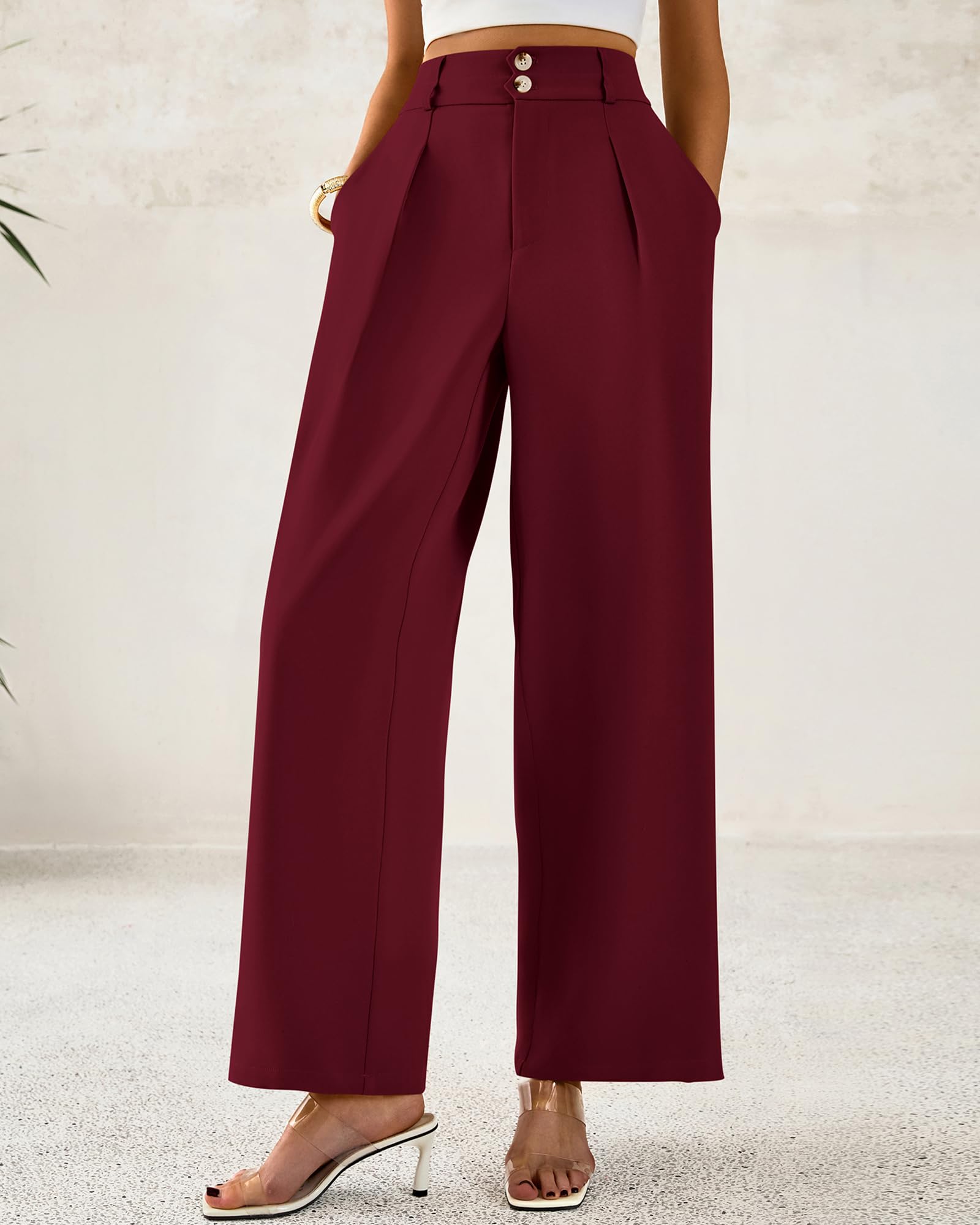 BTFBM Women Wide Leg Dress Pants High Waisted Button Pleated Business Casual Trousers Office Work Palazzo Pants