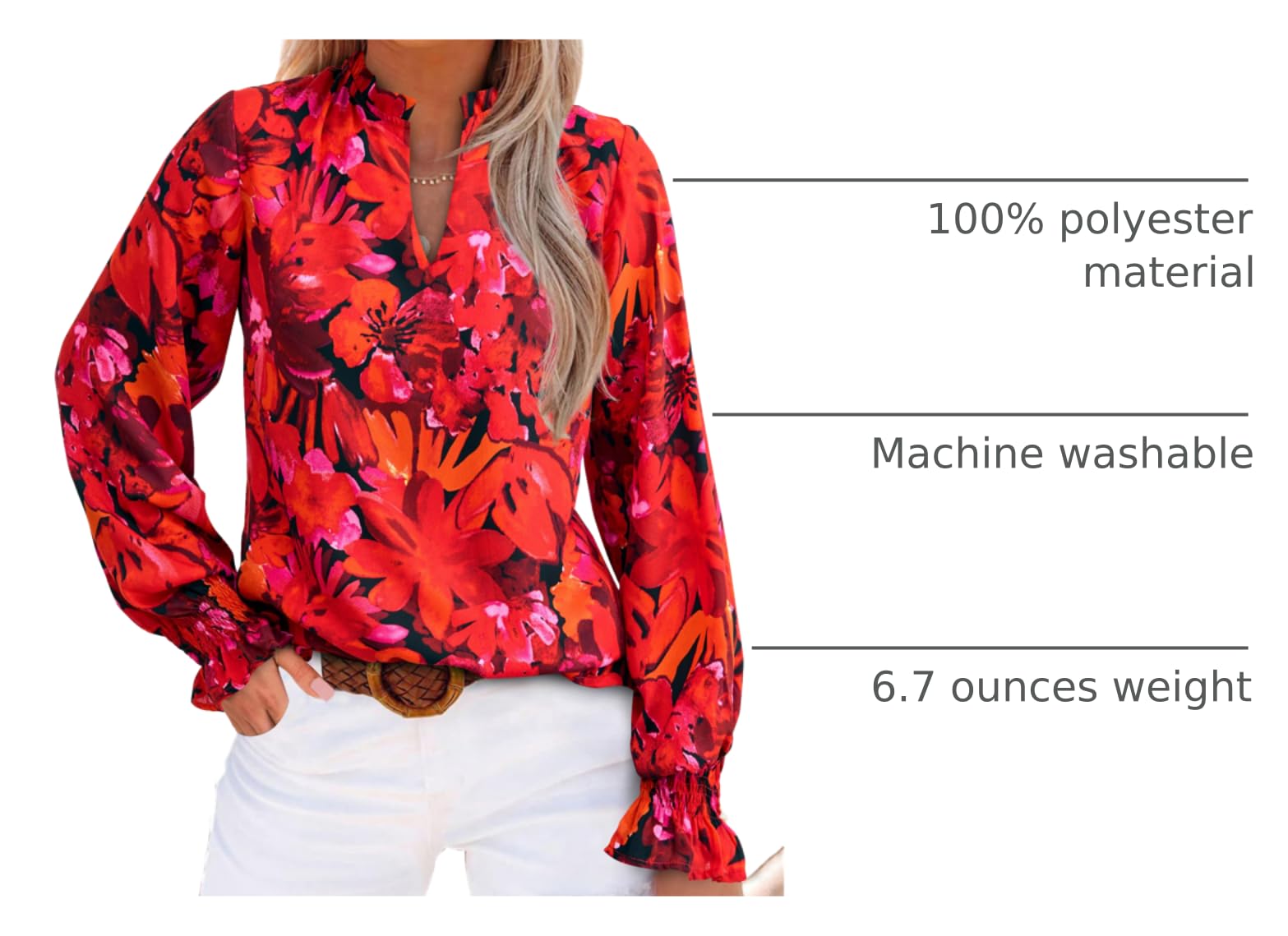 FreshPretty Womens V Neck Floral Long Sleeve Tops Summer Casual Loose Puff Sleeve Chiffon Boho Work Blouse Dressy T Shirts