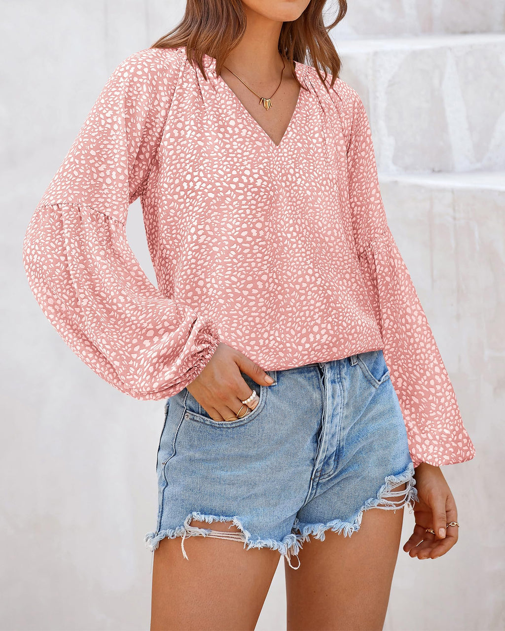 BTFBM Blouses for Women Dressy Casual Floral Summer Boho Tops V Neck Lightweight Long Sleeve Shirts Spring Clothes